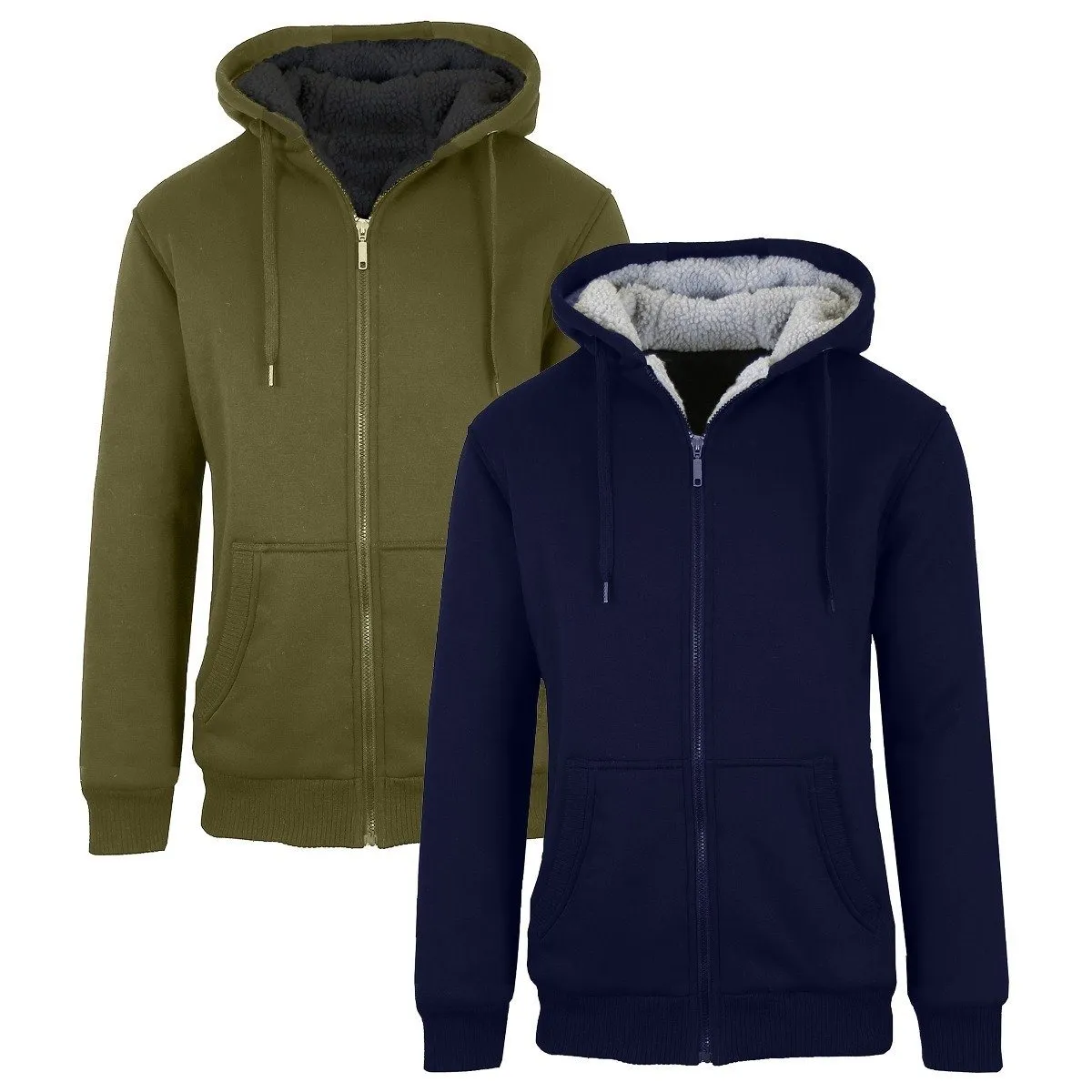 2-Pack: Men's Heavyweight Sherpa Fleece-Lined Zip Hoodie