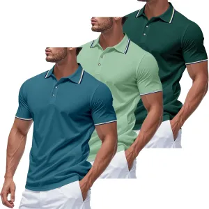 3 Pack Men's Polo Shirts Quick-Dry Short Sleeve Athletic Polo Shirts Moisture Wicking T Shirt Casual Golf Shirts