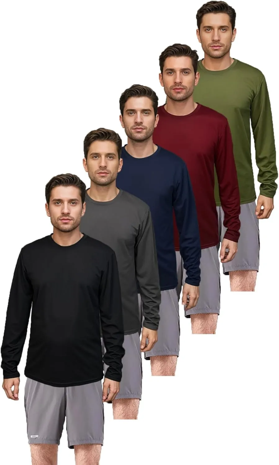 5 Pack Men's Activewear T-Shirts Quick Dry Long Sleeve Work Tees Moisture Wicking Running Clothing