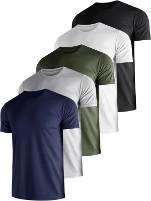 5 Pack Men's Dry Fit Shirts, Moisture Wicking Tees, Mesh Breathable Athletic Workout Fitness Short Sleeve