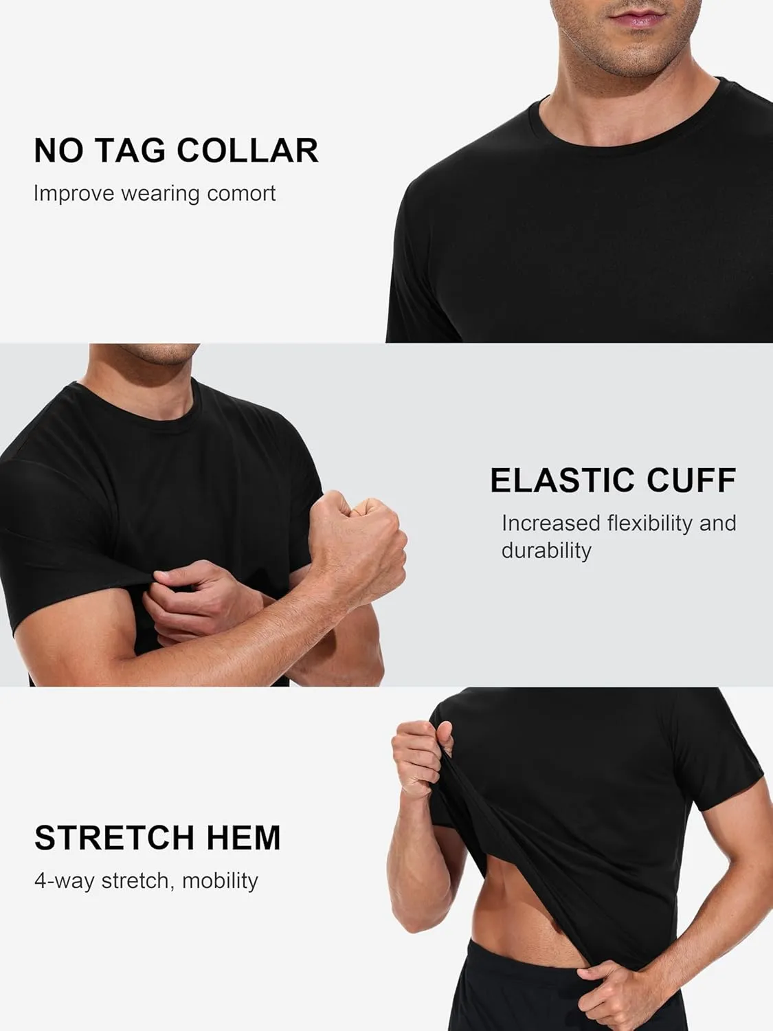 5 Pack Men's Dry Fit Shirts, Moisture Wicking Tees, Mesh Breathable Athletic Workout Fitness Short Sleeve