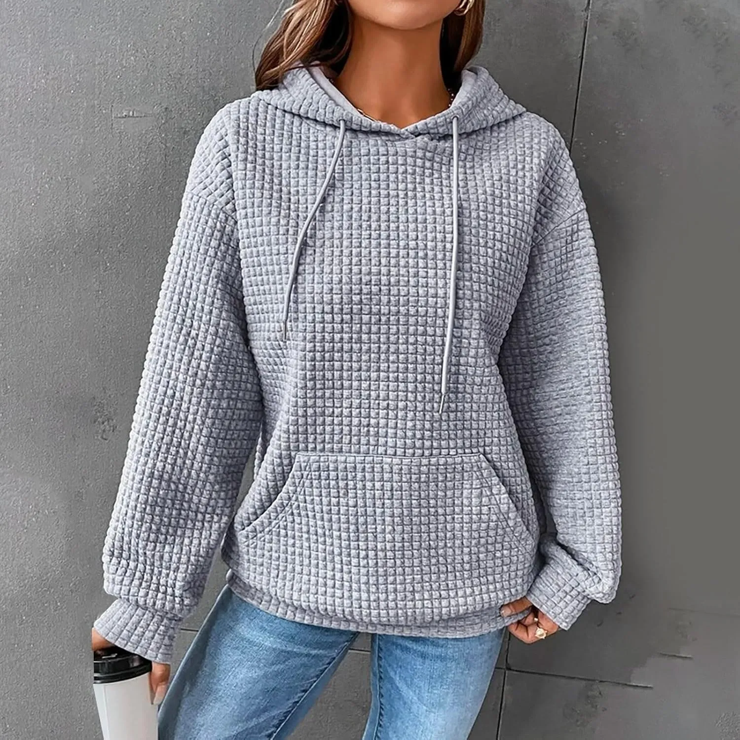 aihihe Women's Lightweight Waffle Hoodies 2023 Fall Casual Sweatshirt Trendy Dressy Drawstring Pullover Tops with Pockets