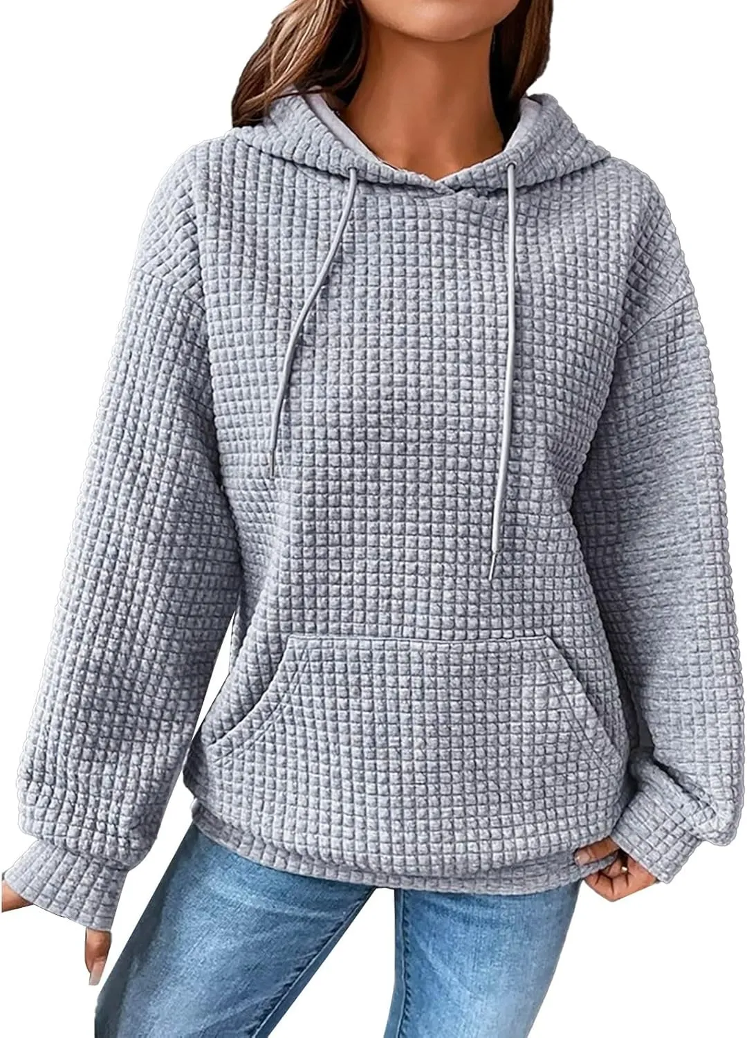 aihihe Women's Lightweight Waffle Hoodies 2023 Fall Casual Sweatshirt Trendy Dressy Drawstring Pullover Tops with Pockets