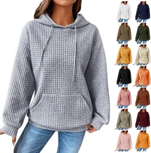 aihihe Women's Lightweight Waffle Hoodies 2023 Fall Casual Sweatshirt Trendy Dressy Drawstring Pullover Tops with Pockets