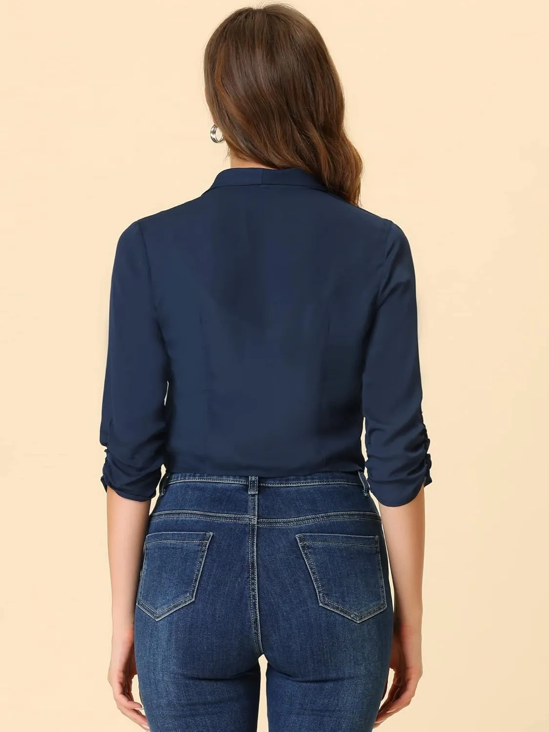 Allegra K Summer Chiffon Bolero Shrug Blazer for Women's 3/4 Ruched Sleeve Shawl Lapel Thin Lightweight Open Front Cardigans