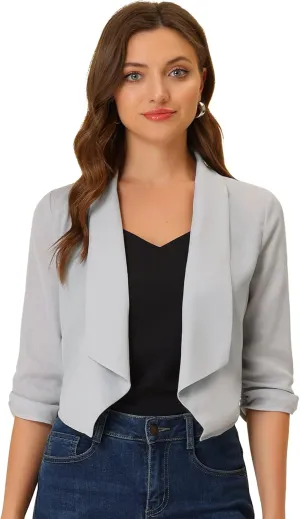 Allegra K Summer Chiffon Bolero Shrug Blazer for Women's 3/4 Ruched Sleeve Shawl Lapel Thin Lightweight Open Front Cardigans