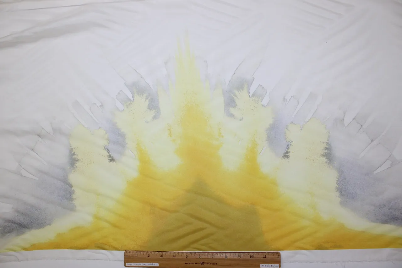 Almost 2 Panels of Sunburst "Hand Painted" Border Panel Silk Charmeuse - Yellows/Grays on Natural White