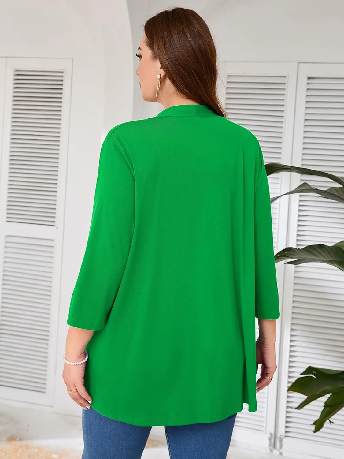 AusLook Women's Plus Size Lightweight Open Front Cardigan 3/4 Sleeve Cover Ups Shrugs Shawls and Wraps Kimono Jacket Coat