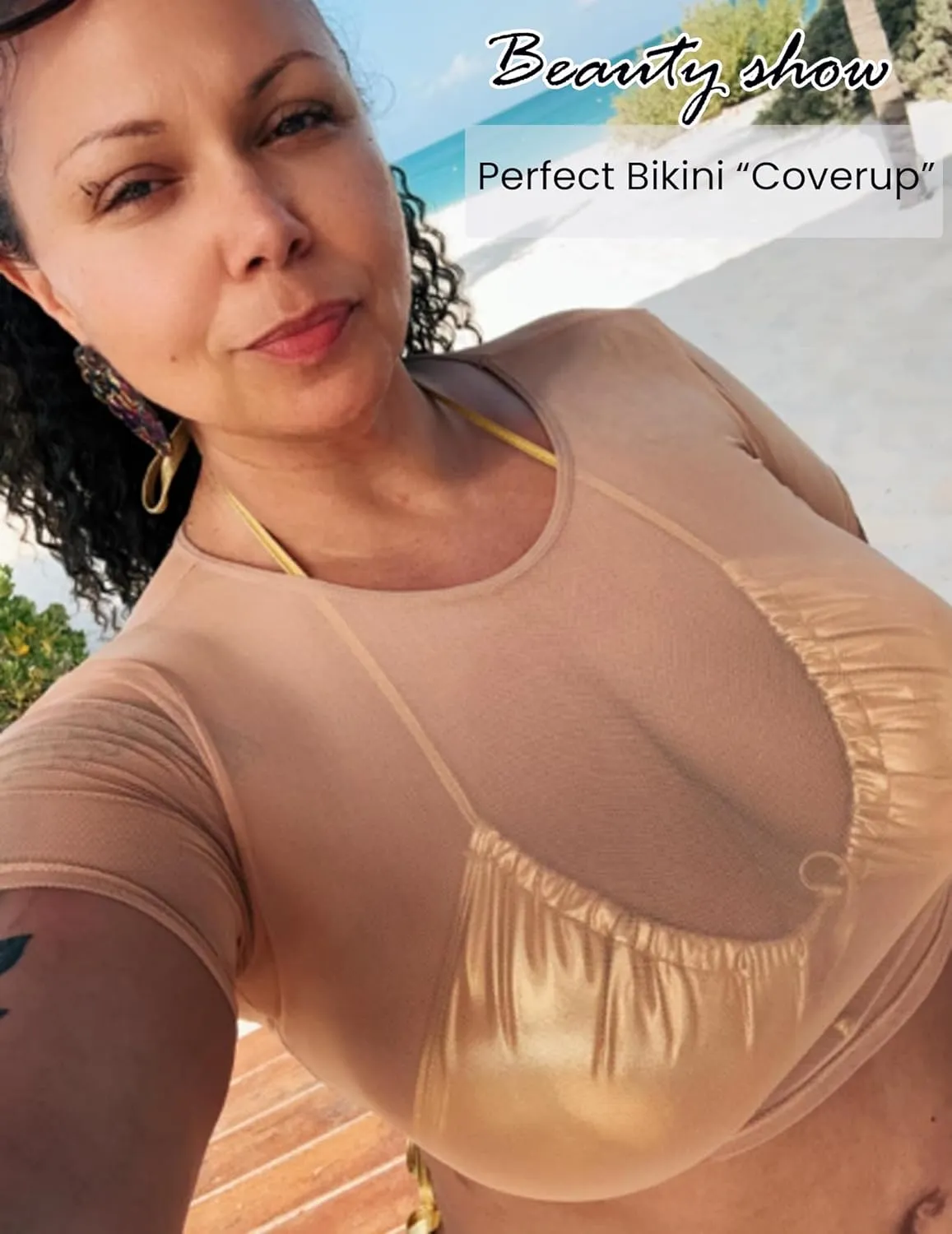 Avidlove Mesh Crop Top for Women Short Sleeve Bodycon Tees Y2k See Through Blouse O Neck Clubwear