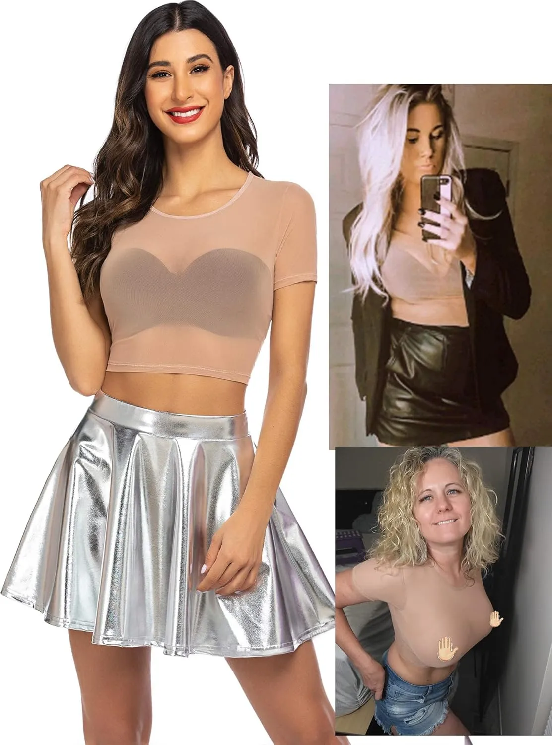Avidlove Mesh Crop Top for Women Short Sleeve Bodycon Tees Y2k See Through Blouse O Neck Clubwear
