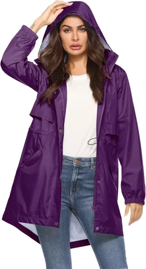 Avoogue Womens Raincoats Waterproof Cinch Waist Breathable All Weather Jacket Long