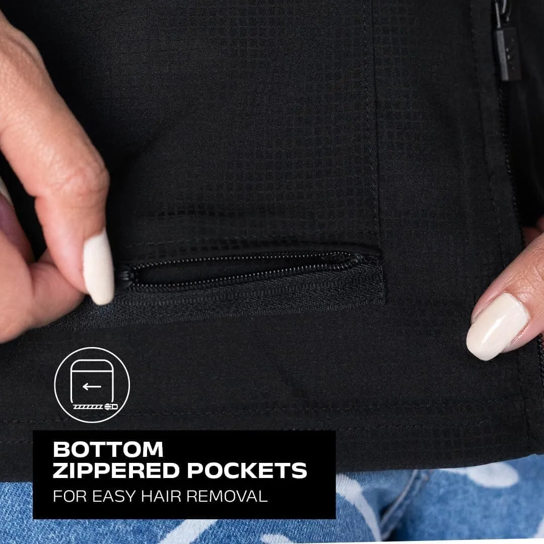 Barber Strong The Women's Barber Jacket, Hair Repellent, Vented Side Panels, 2-Way Zipper, Moisture Wicking