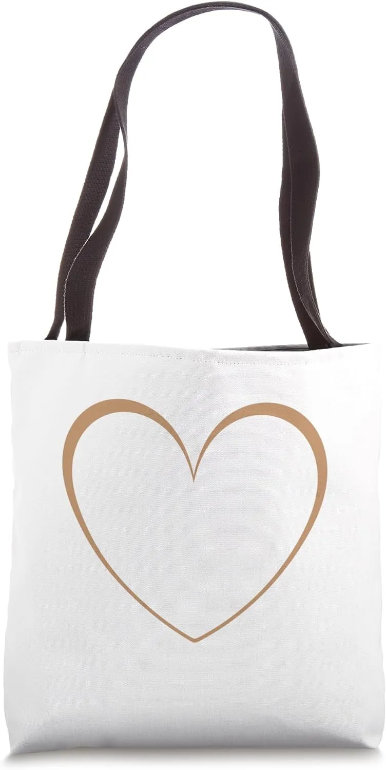 Beige / Sand / Tan Cute Heart Minimalist Heart Love Tote Bag