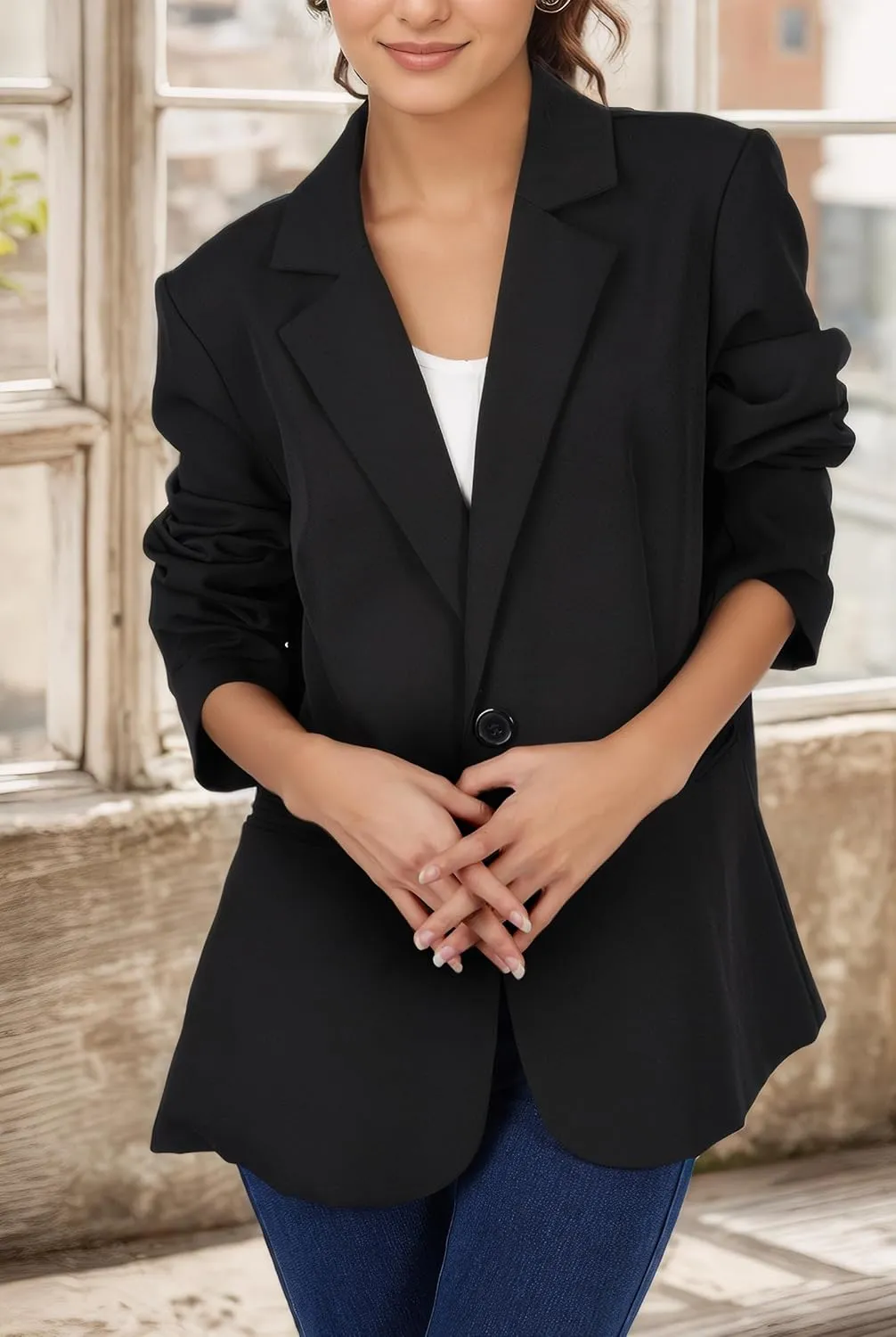 Black Blazer Jacket for Women, 2025 Long Sleeve Casual Blazer for Women, Soft Lining Womens Black Blazer with Pockets