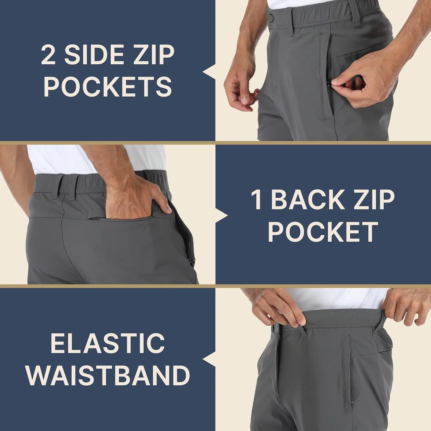 BLUE CHILL Elite Golf Pants for Men, Water Resistant All-Weather Casual Pants, Soft Lightweight, Secure Zip Pockets, Slim Fit