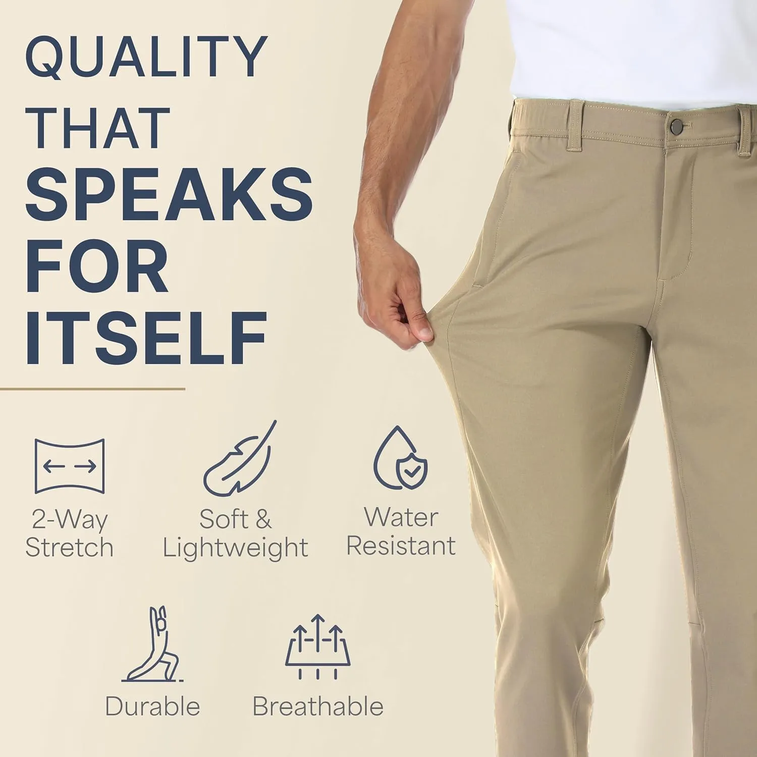 BLUE CHILL Elite Golf Pants for Men, Water Resistant All-Weather Casual Pants, Soft Lightweight, Secure Zip Pockets, Slim Fit