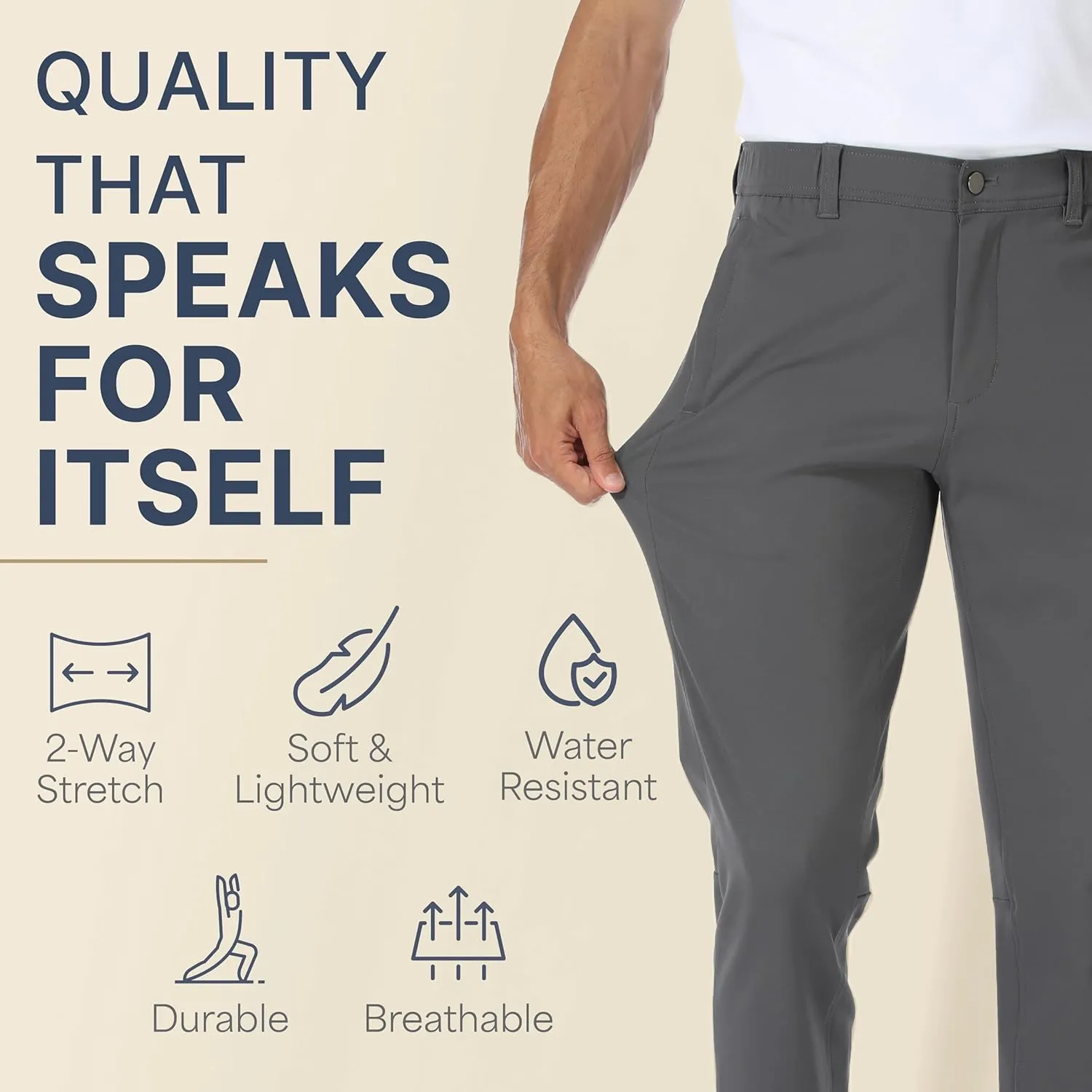 BLUE CHILL Elite Golf Pants for Men, Water Resistant All-Weather Casual Pants, Soft Lightweight, Secure Zip Pockets, Slim Fit