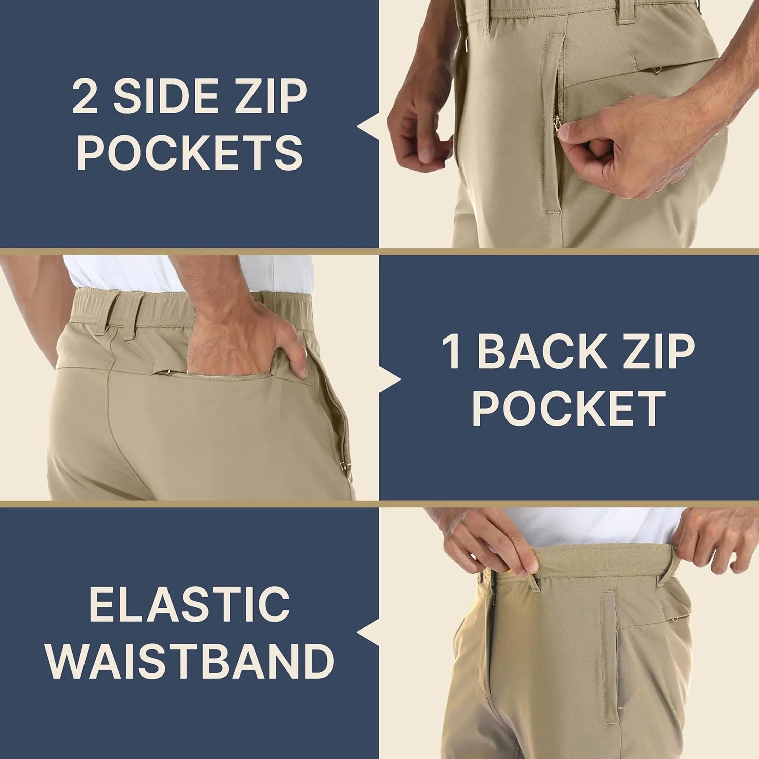 BLUE CHILL Elite Golf Pants for Men, Water Resistant All-Weather Casual Pants, Soft Lightweight, Secure Zip Pockets, Slim Fit