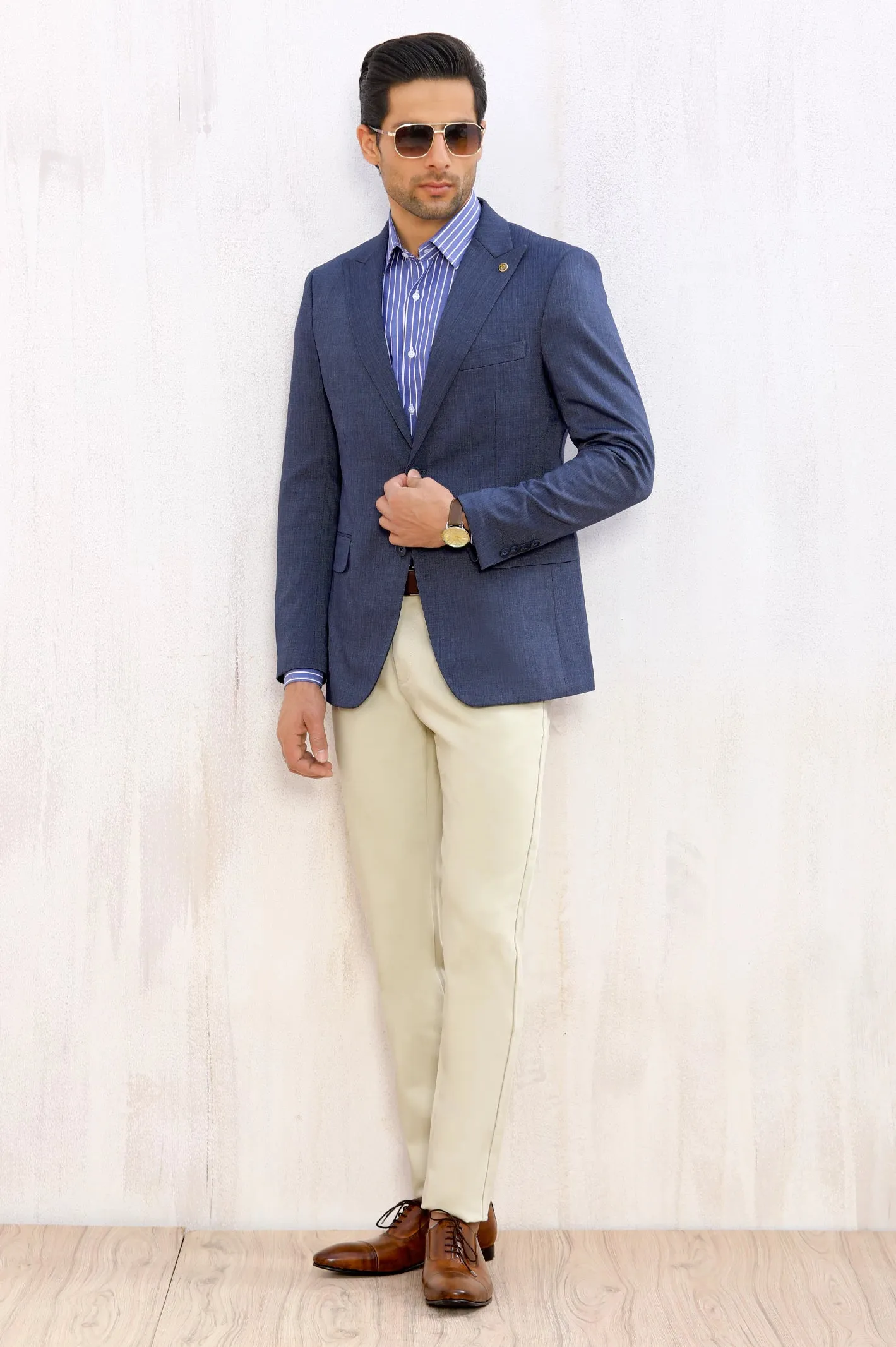 Blue Self Blazer for Men