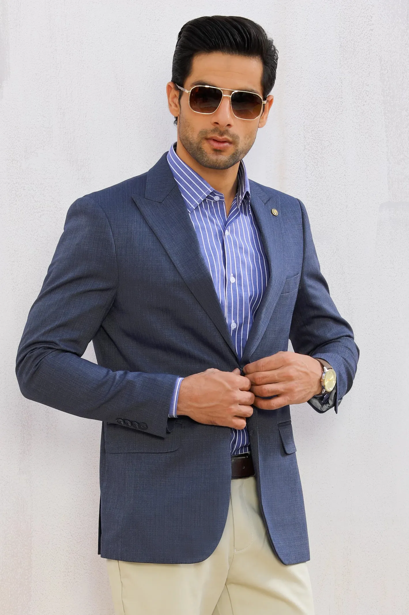 Blue Self Blazer for Men