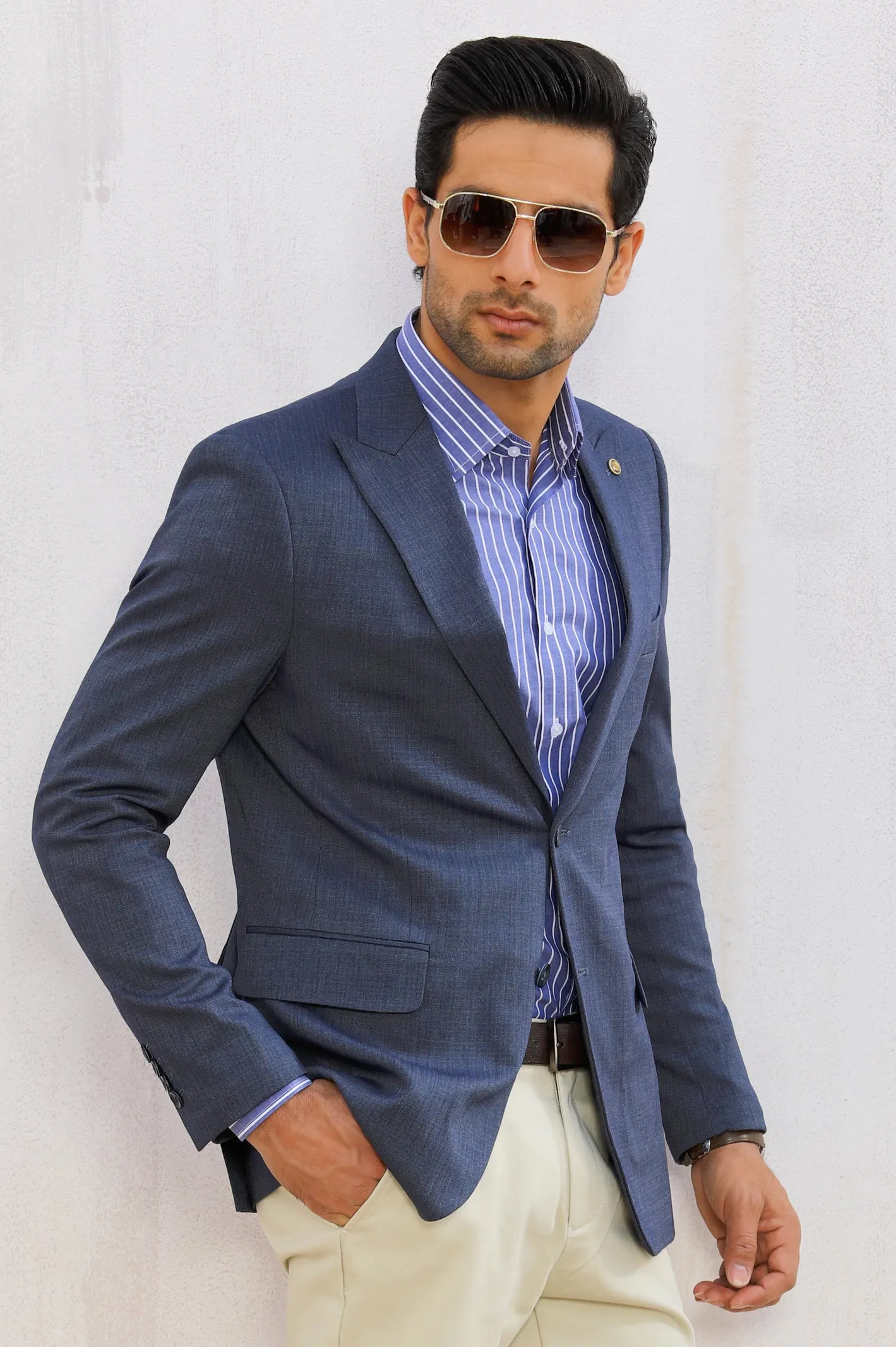Blue Self Blazer for Men