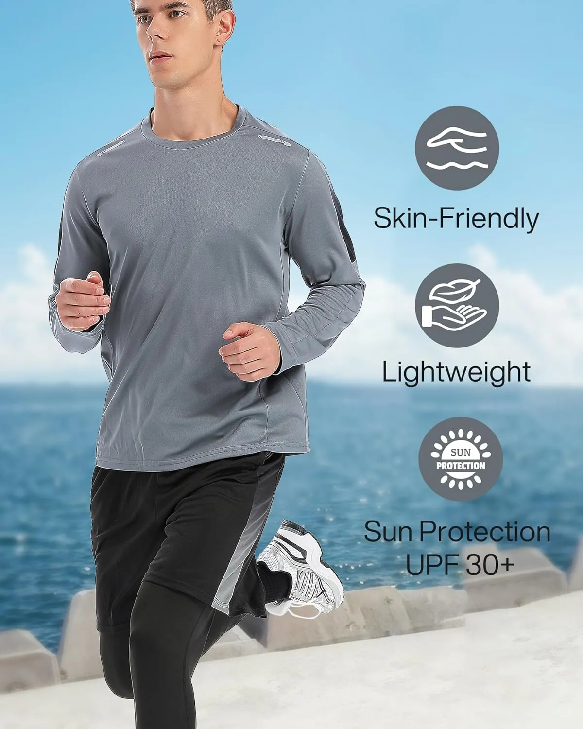 BOOMCOOL Gym Clothes workout shorts and long sleeve shirts for men running dry fit athletic outfits sets 6 pack