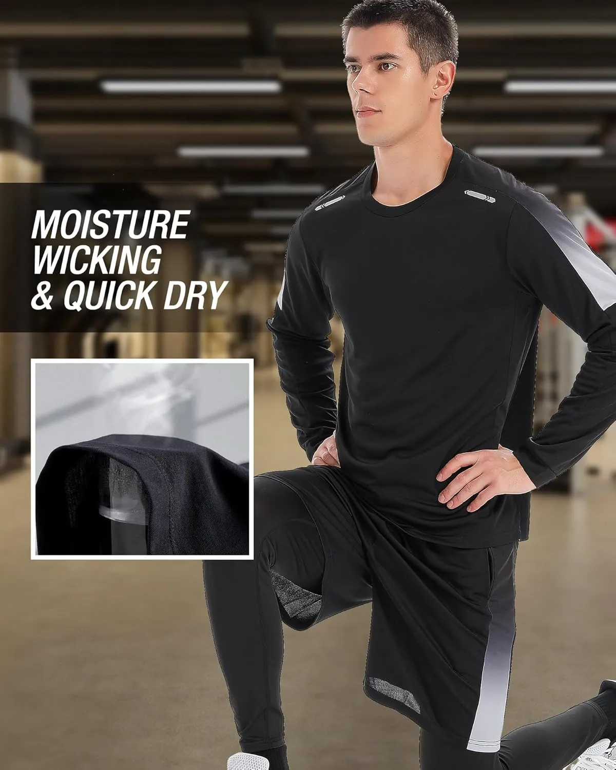 BOOMCOOL Gym Clothes workout shorts and long sleeve shirts for men running dry fit athletic outfits sets 6 pack
