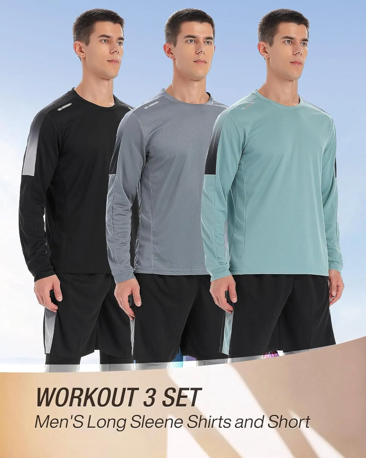 BOOMCOOL Gym Clothes workout shorts and long sleeve shirts for men running dry fit athletic outfits sets 6 pack
