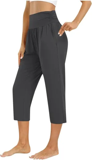 Capri Pants for Women Stretchy Waist Sweatpants Business Casual Slim Straight Leg Trousers Summer Loungewear