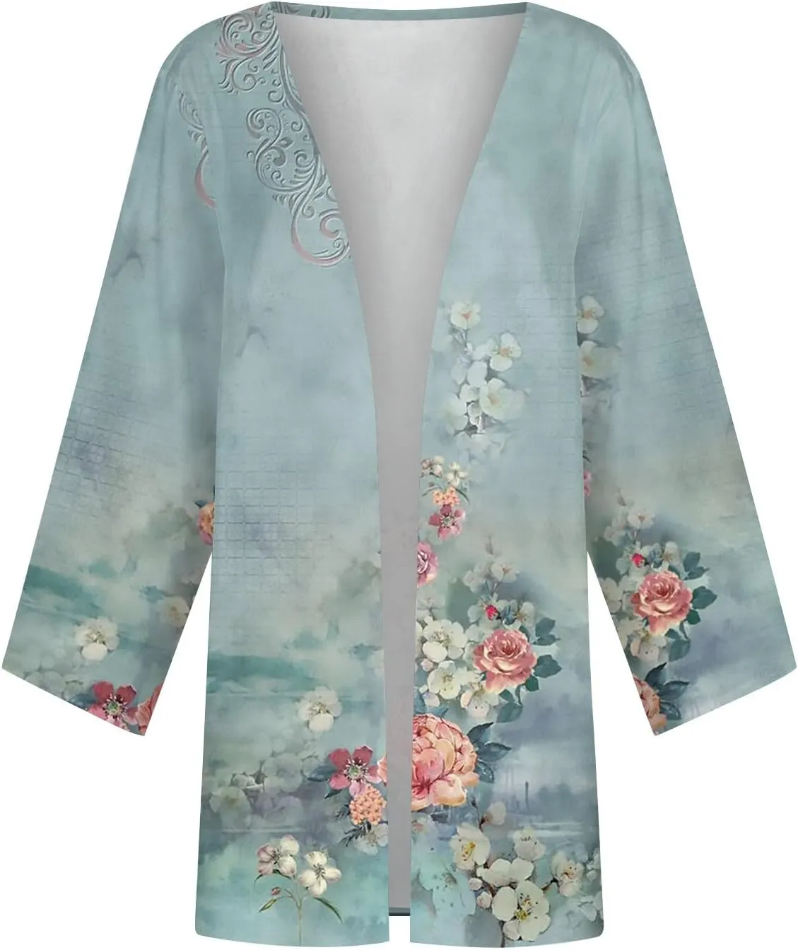 Cardigans for Women 2025 Retro Print 3/4 Sleeve Cardigans Lightweight Blouse Tops Coat Casual Duster Jackets