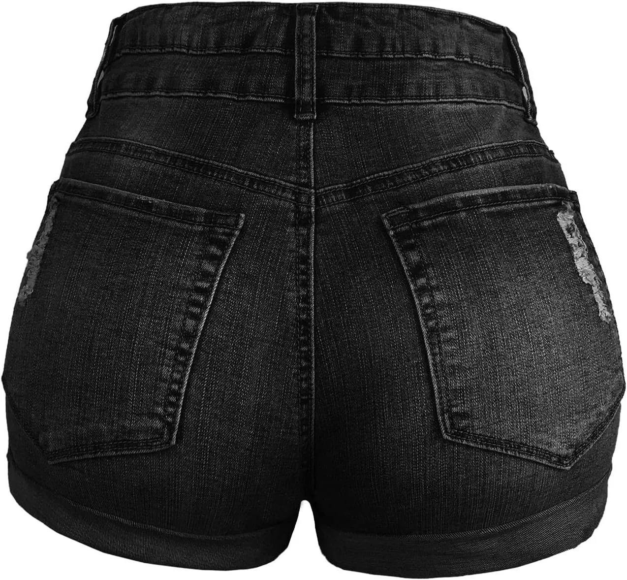 Casual Denim Shorts for Women High Waist Frayed Hem Ripped Summer Jeans Short Hot Pants with Pockets