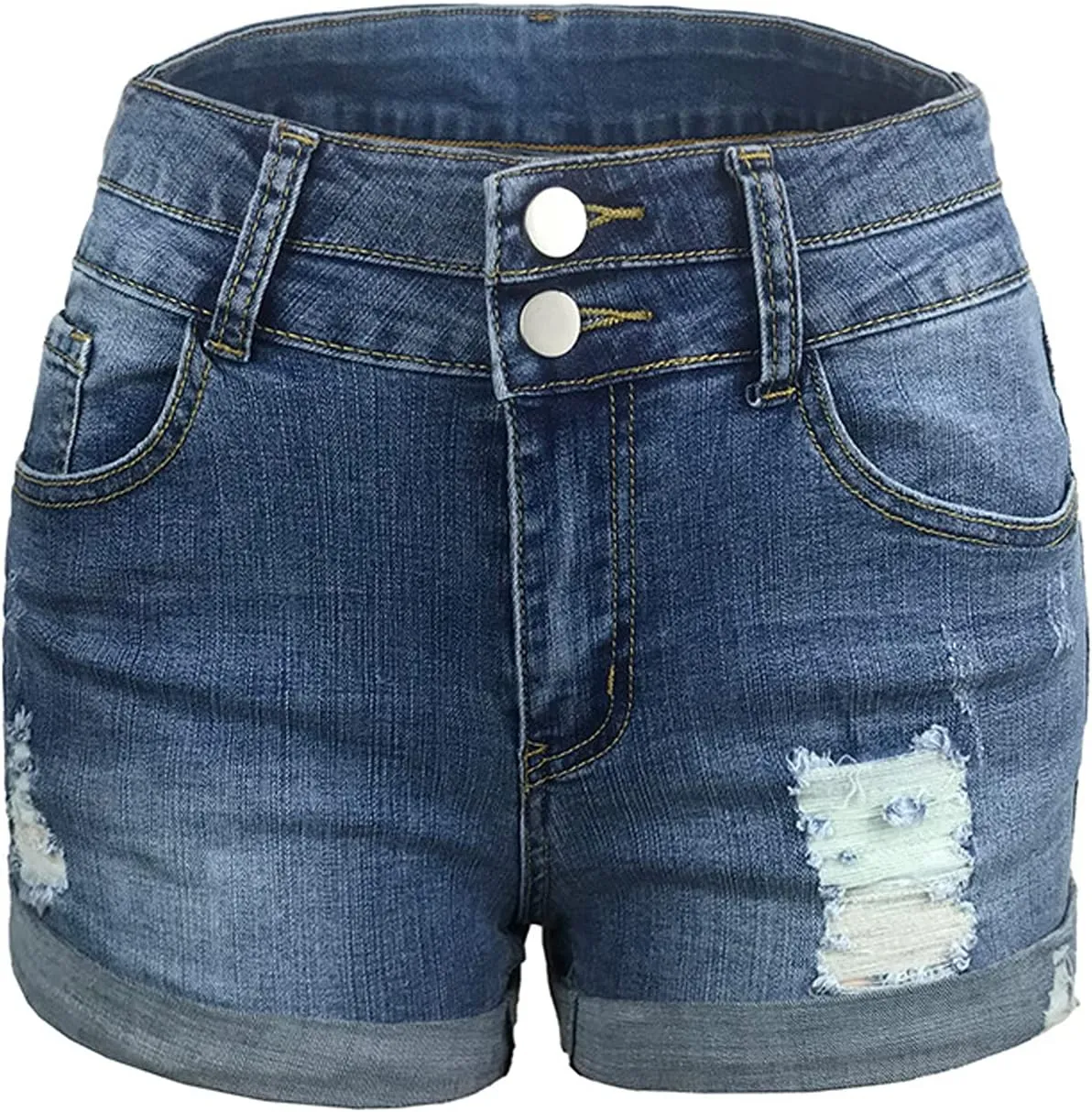 Casual Denim Shorts for Women High Waist Frayed Hem Ripped Summer Jeans Short Hot Pants with Pockets