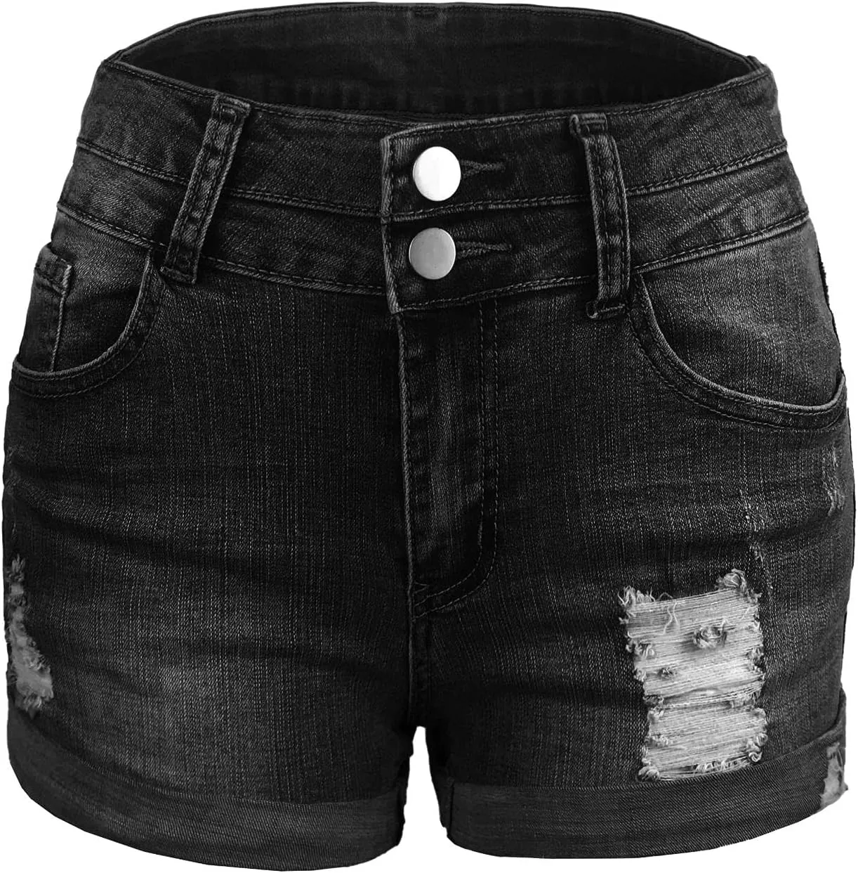 Casual Denim Shorts for Women High Waist Frayed Hem Ripped Summer Jeans Short Hot Pants with Pockets