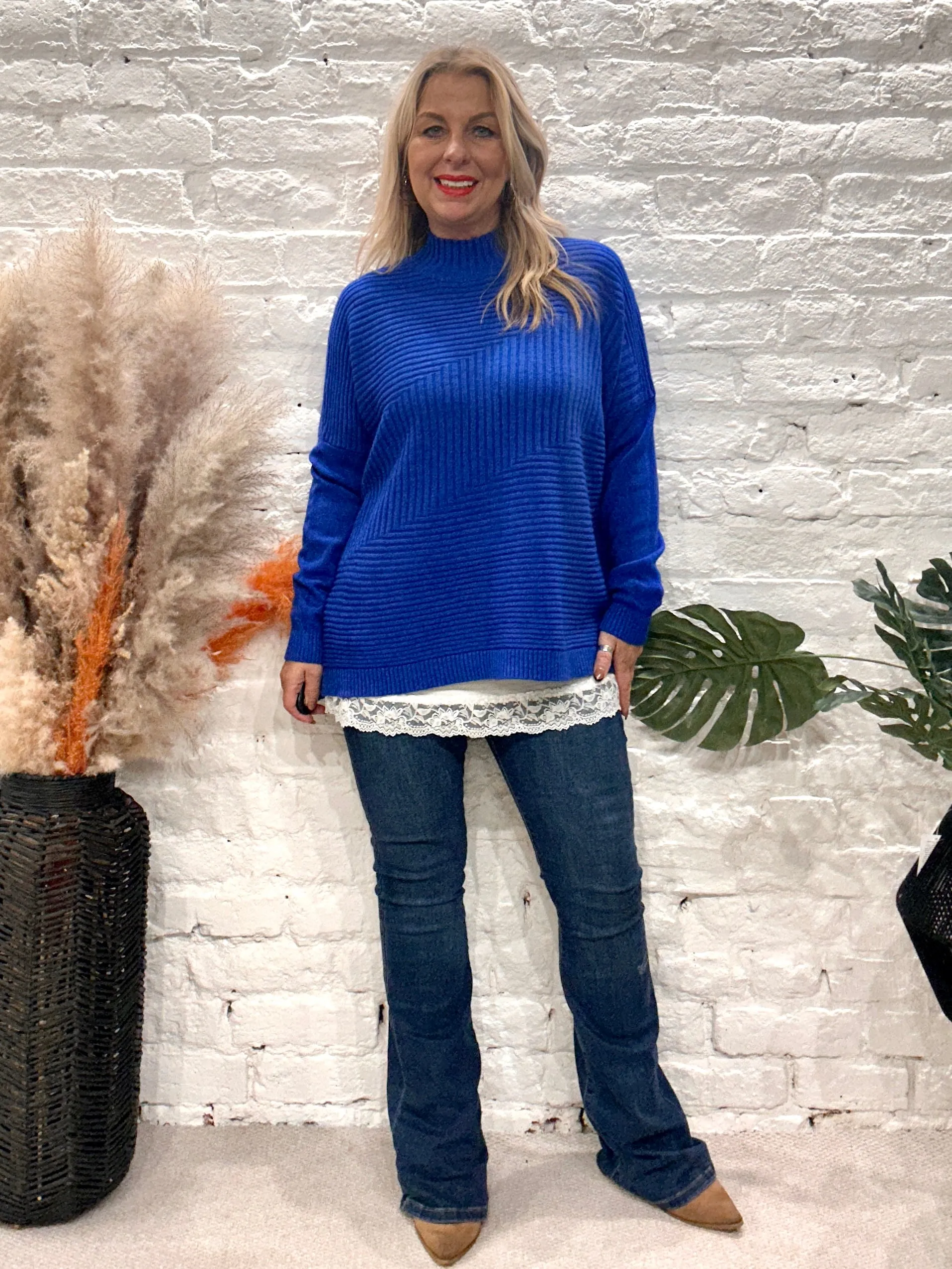 Cosy club Italian High Neck Ribbed knitted Dipped Hem Tracy Jumper