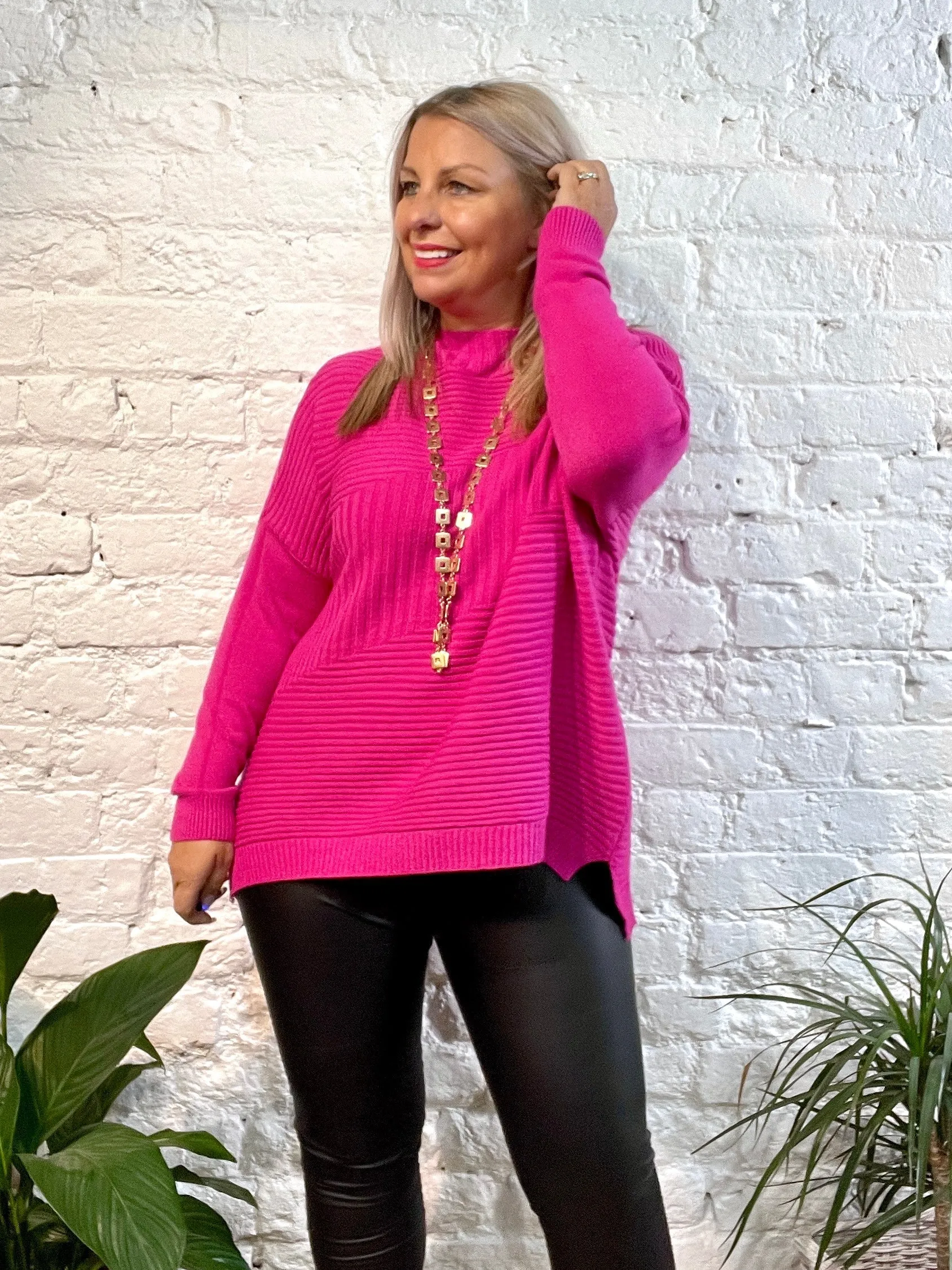 Cosy club Italian High Neck Ribbed knitted Dipped Hem Tracy Jumper