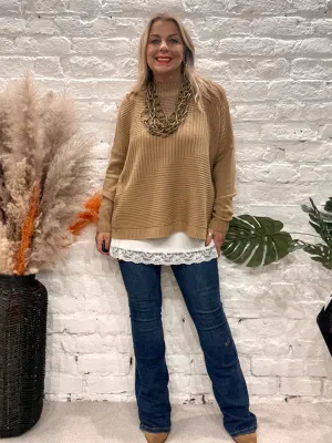 Cosy club Italian High Neck Ribbed knitted Dipped Hem Tracy Jumper