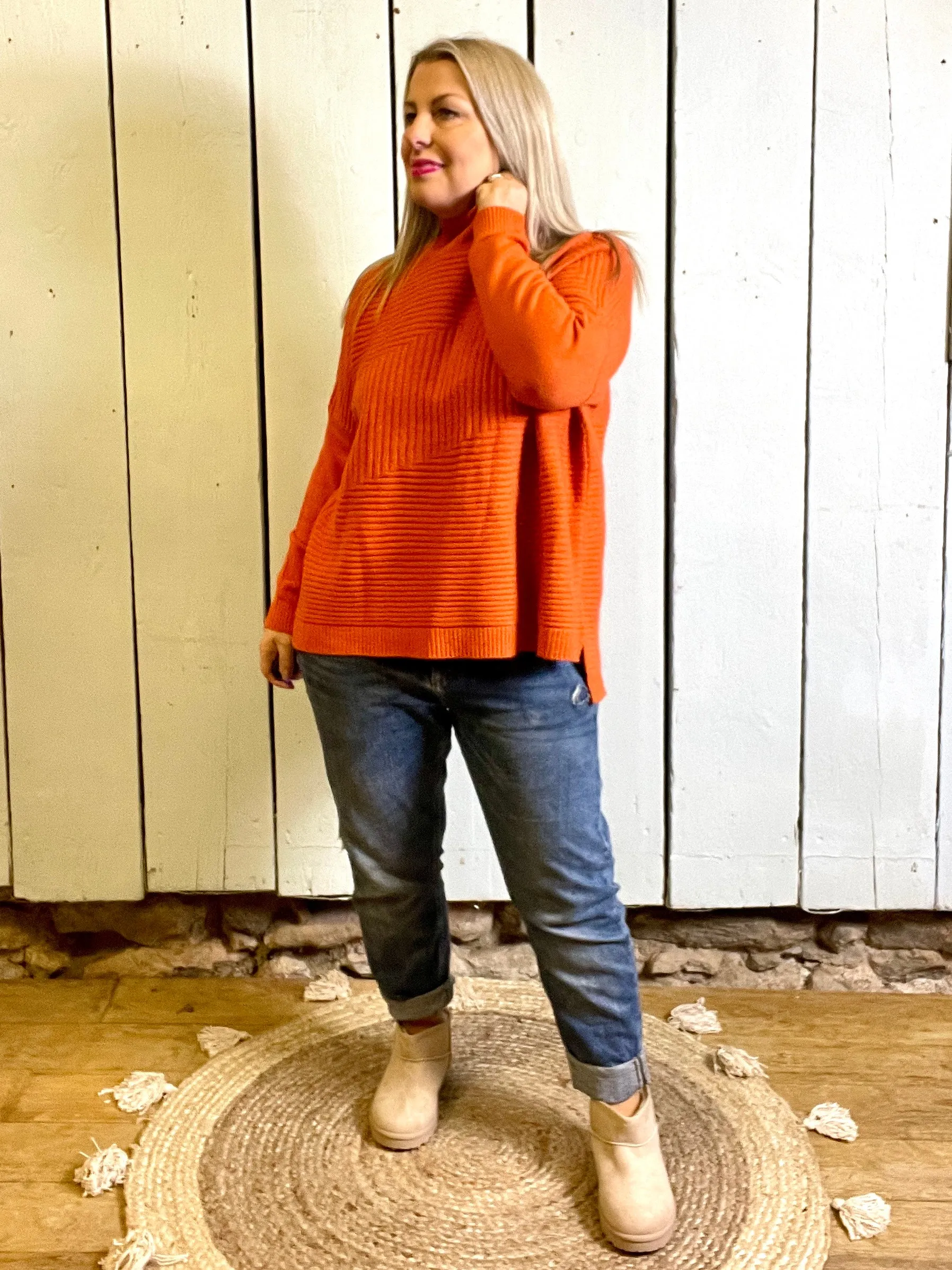 Cosy club Italian High Neck Ribbed knitted Dipped Hem Tracy Jumper