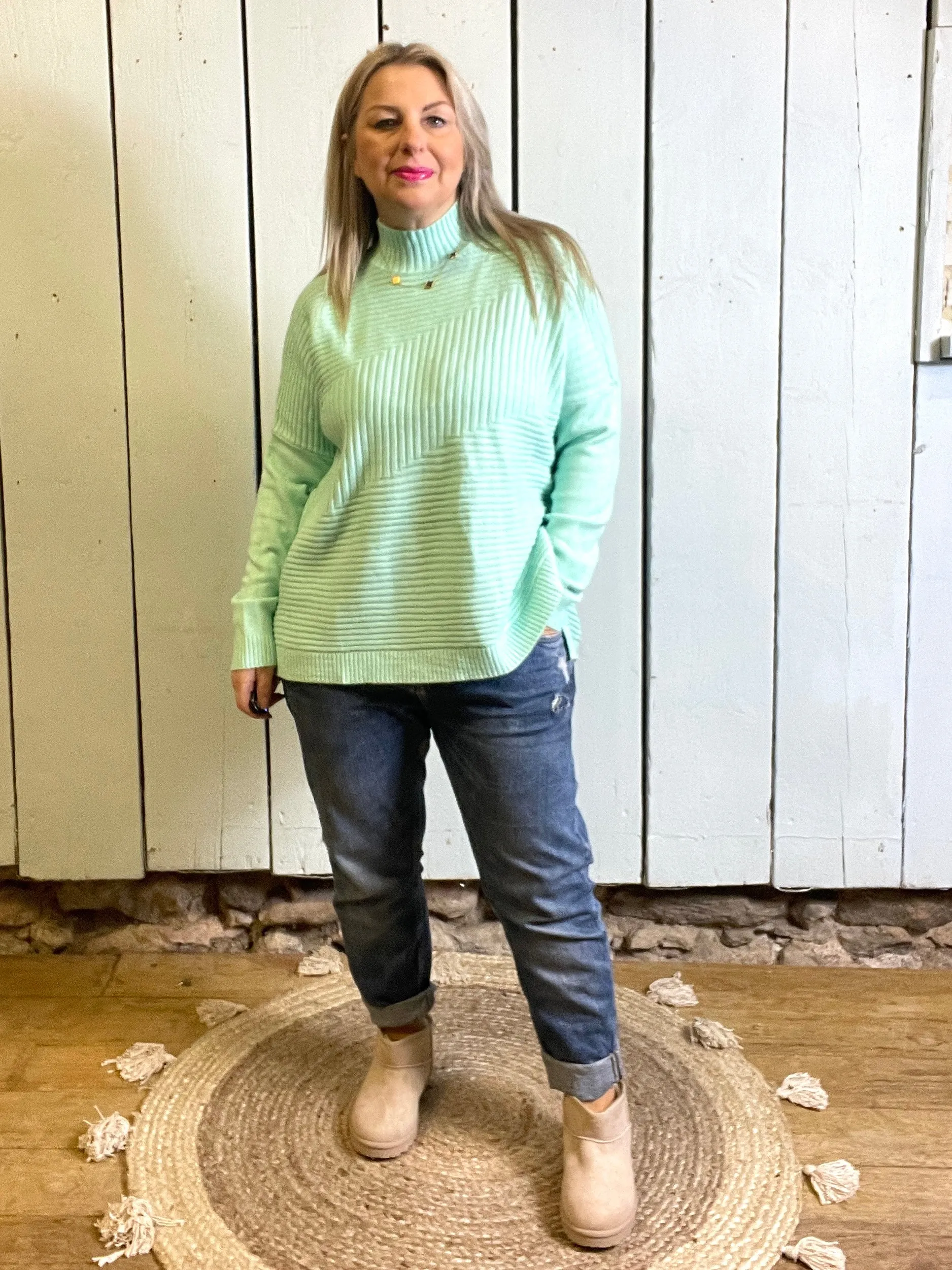 Cosy club Italian High Neck Ribbed knitted Dipped Hem Tracy Jumper