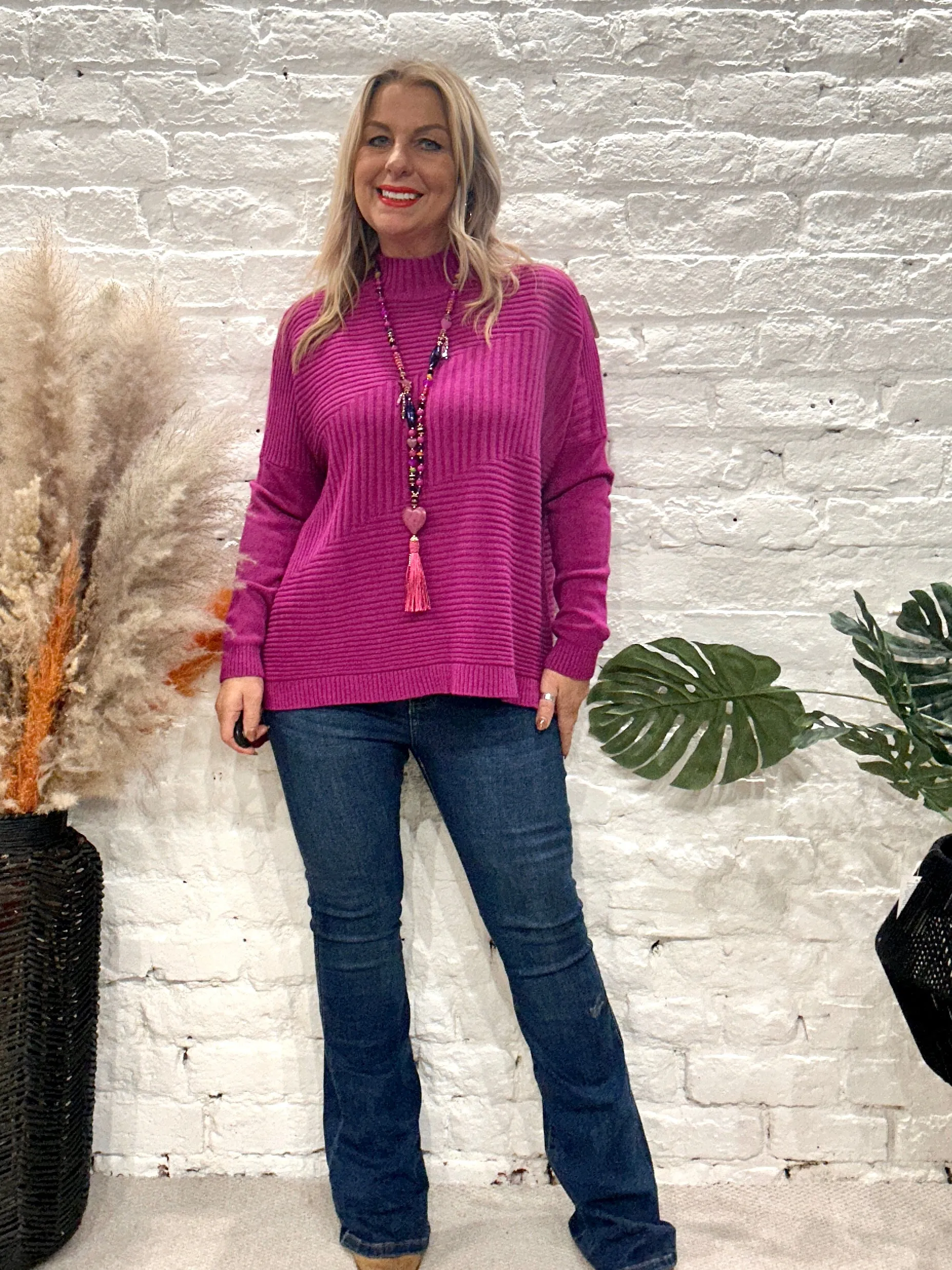 Cosy club Italian High Neck Ribbed knitted Dipped Hem Tracy Jumper