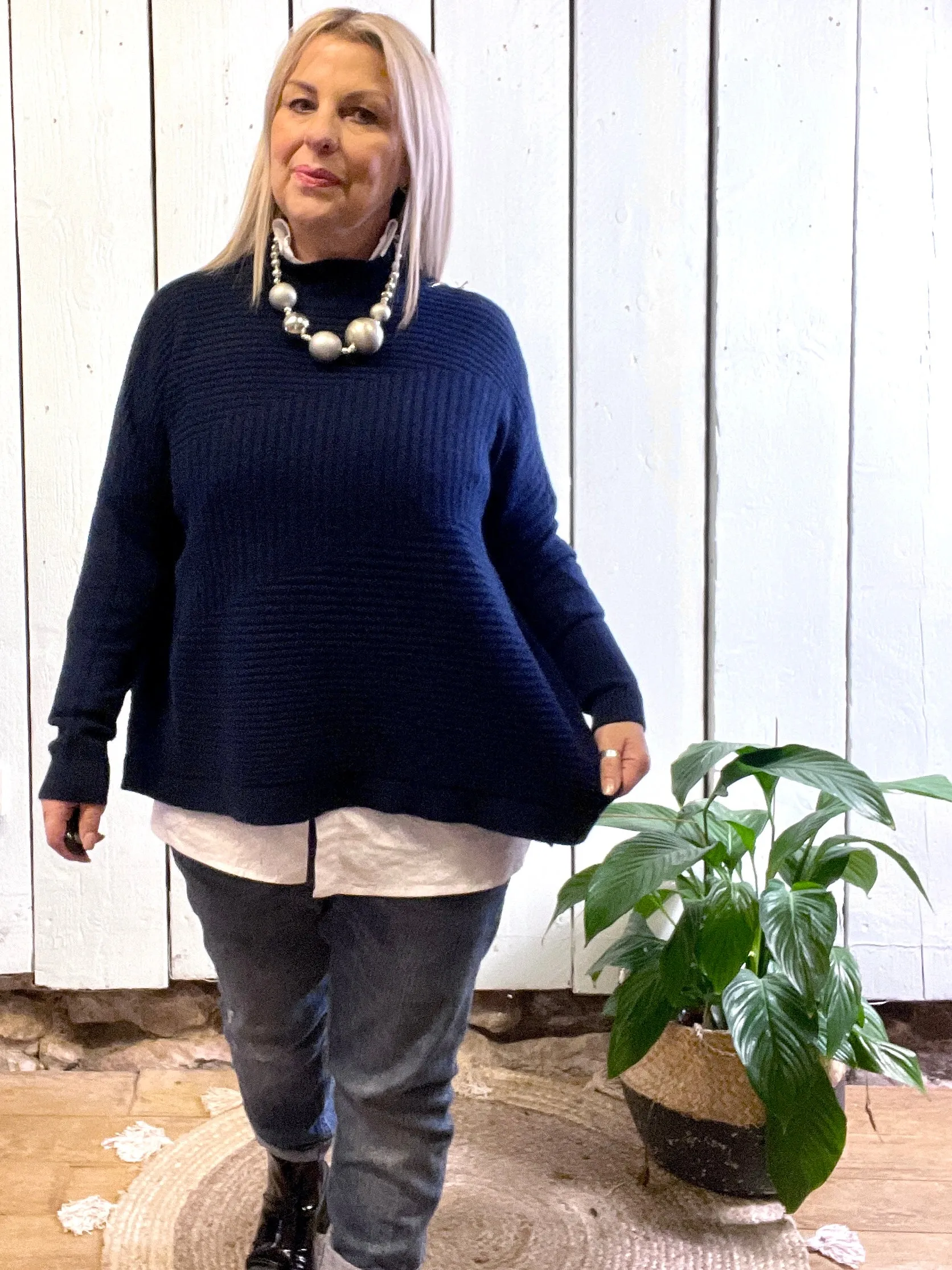 Cosy club Italian High Neck Ribbed knitted Dipped Hem Tracy Jumper
