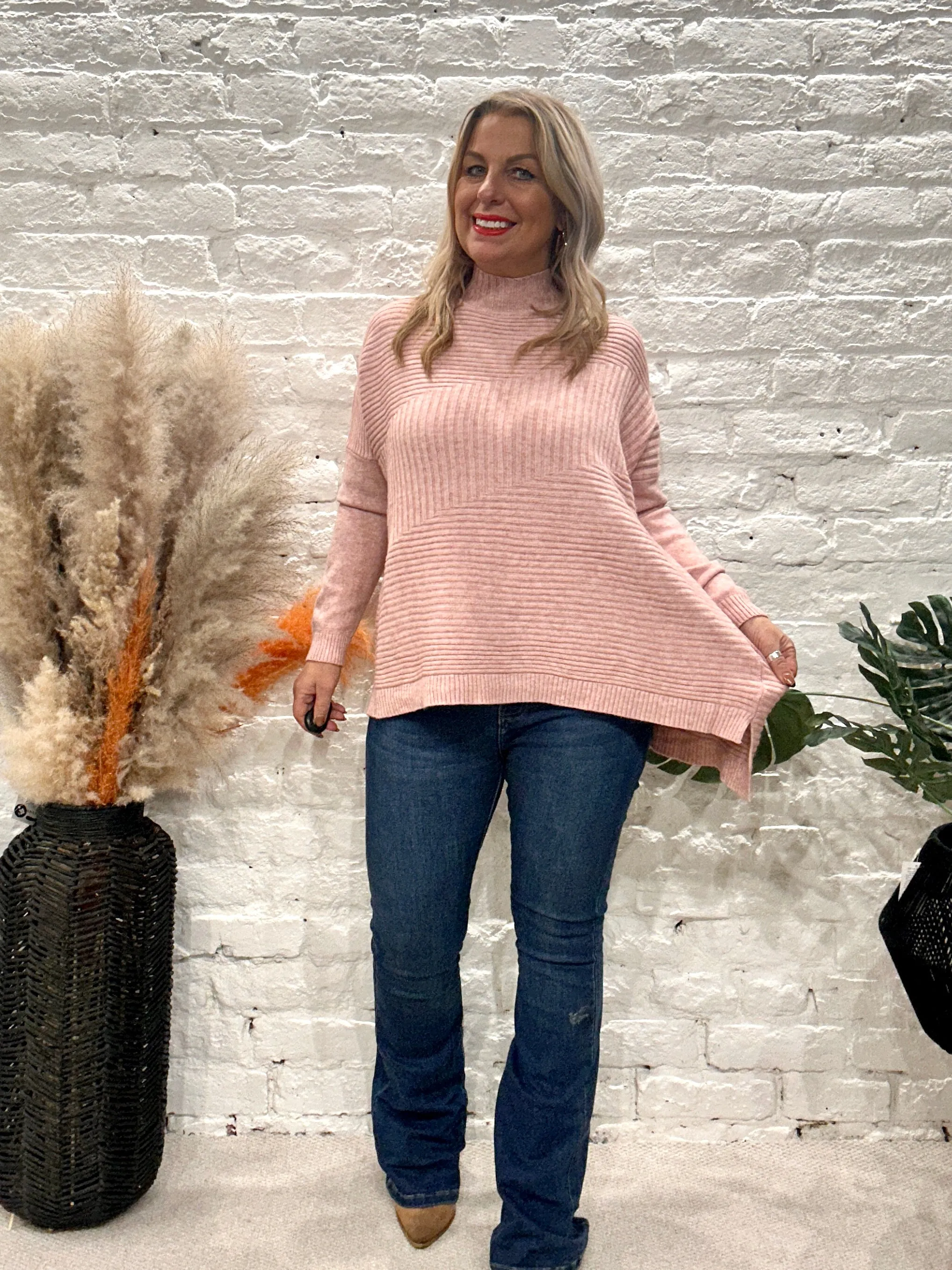 Cosy club Italian High Neck Ribbed knitted Dipped Hem Tracy Jumper