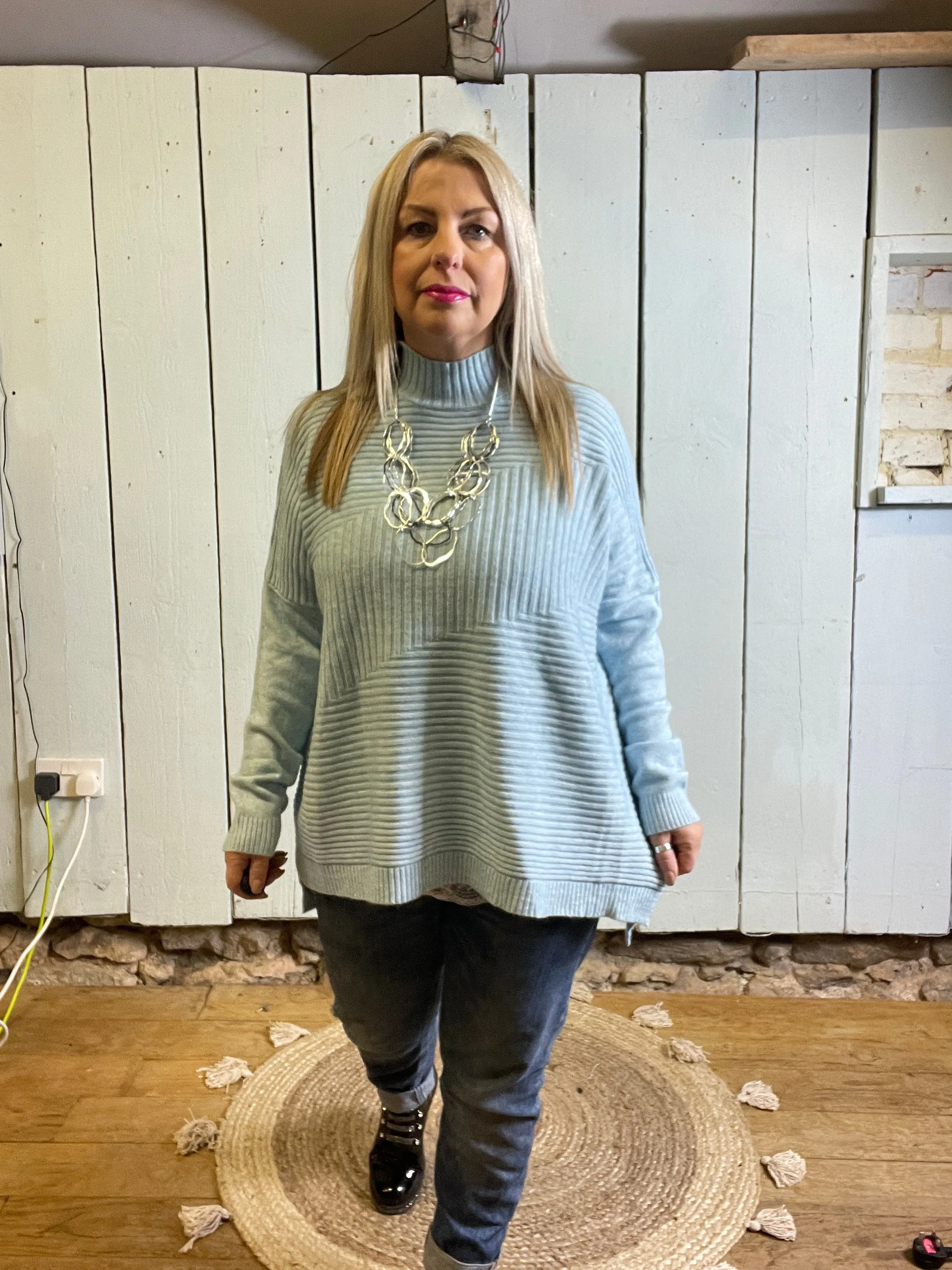 Cosy club Italian High Neck Ribbed knitted Dipped Hem Tracy Jumper