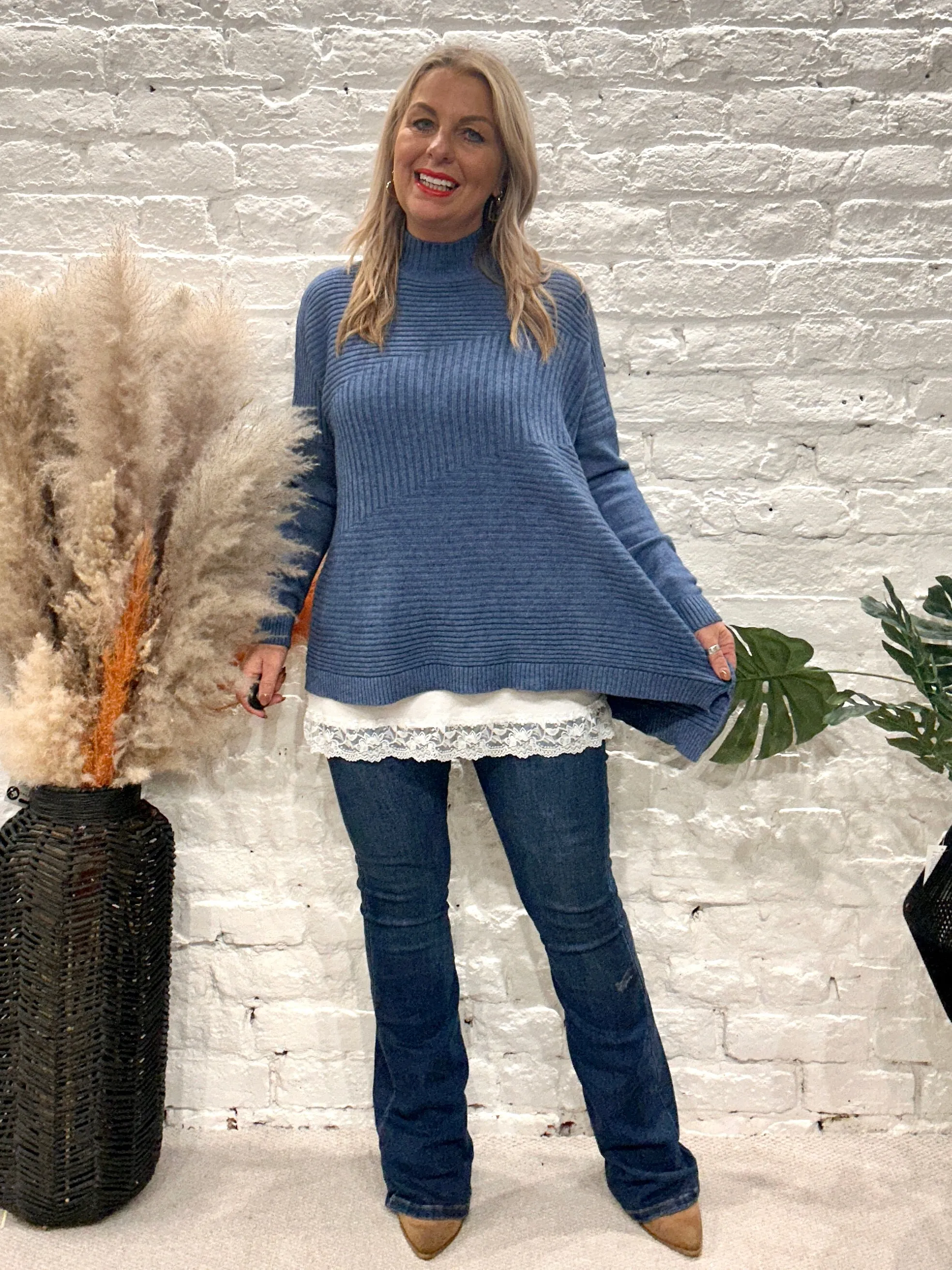 Cosy club Italian High Neck Ribbed knitted Dipped Hem Tracy Jumper