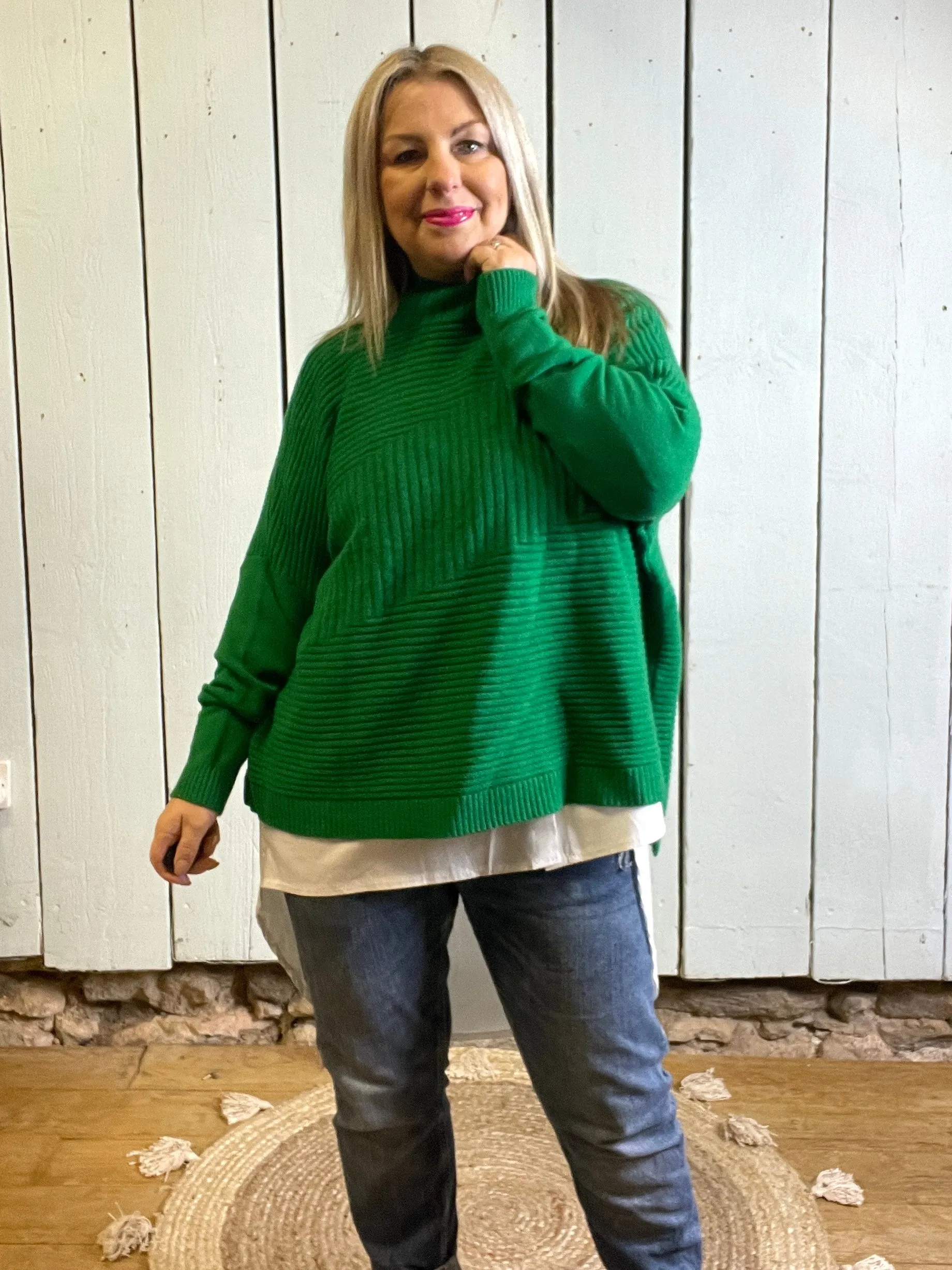 Cosy club Italian High Neck Ribbed knitted Dipped Hem Tracy Jumper