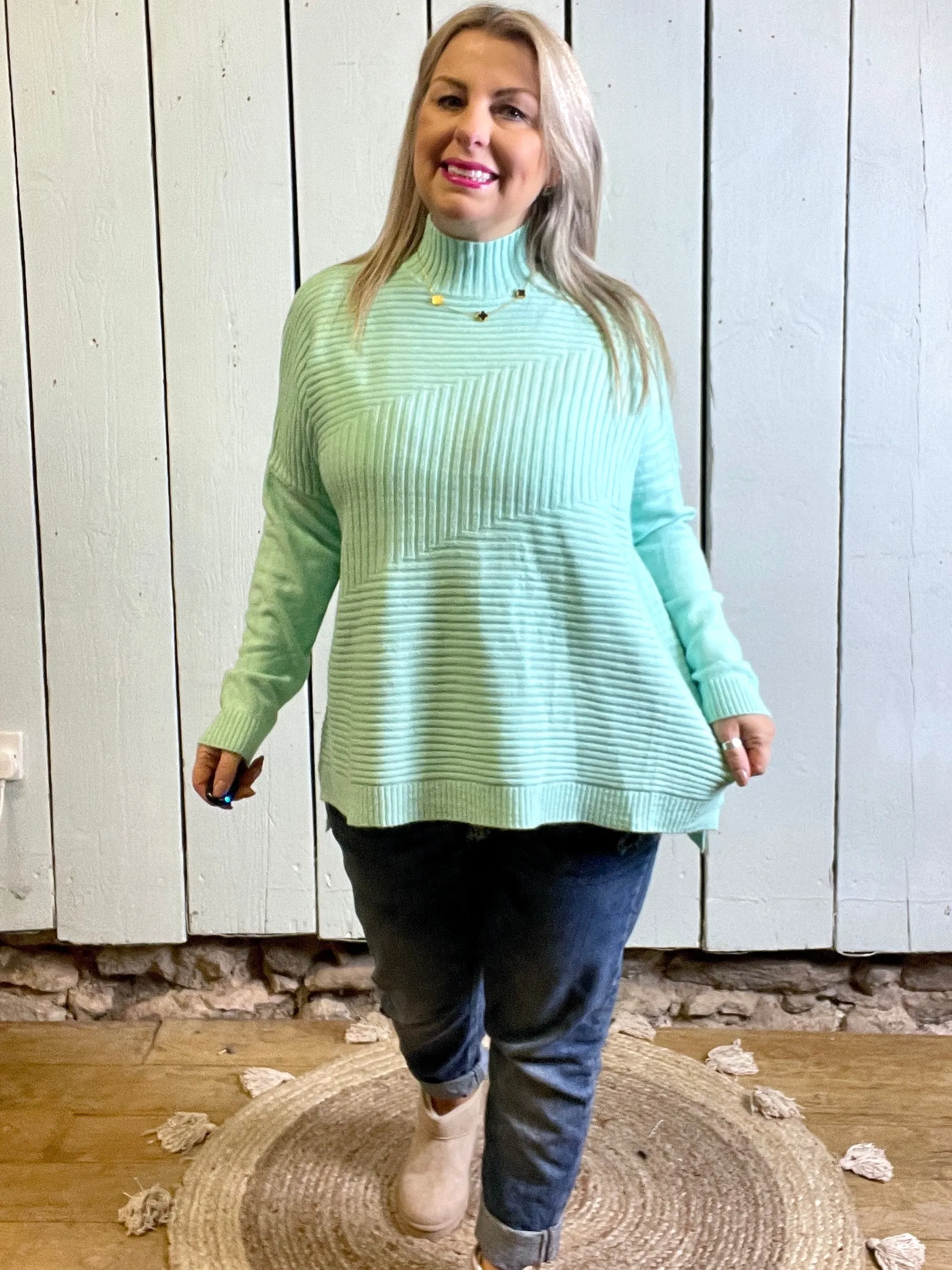Cosy club Italian High Neck Ribbed knitted Dipped Hem Tracy Jumper