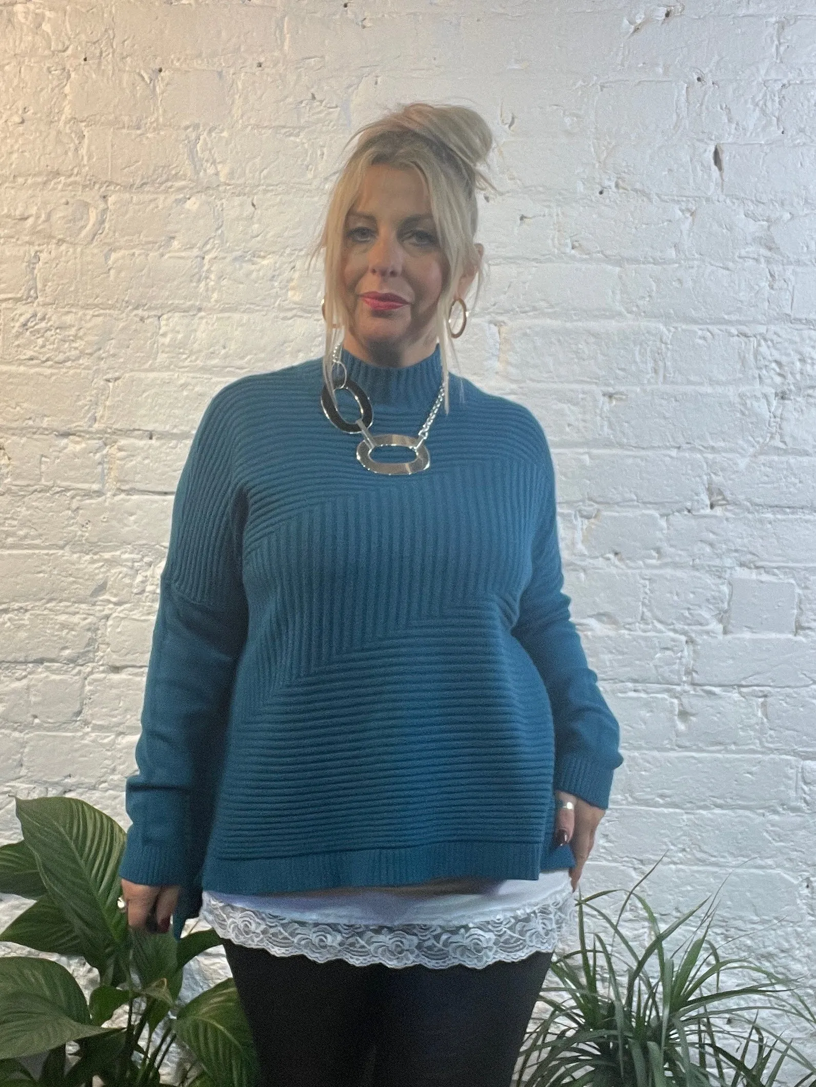 Cosy club Italian High Neck Ribbed knitted Dipped Hem Tracy Jumper