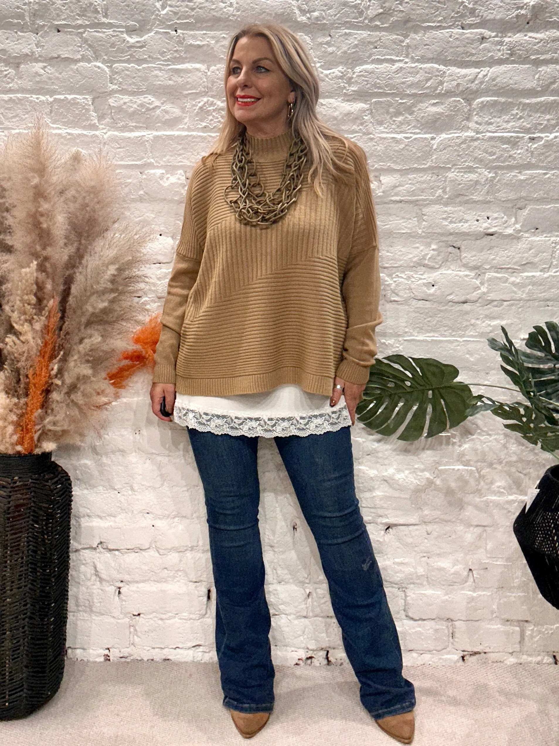 Cosy club Italian High Neck Ribbed knitted Dipped Hem Tracy Jumper
