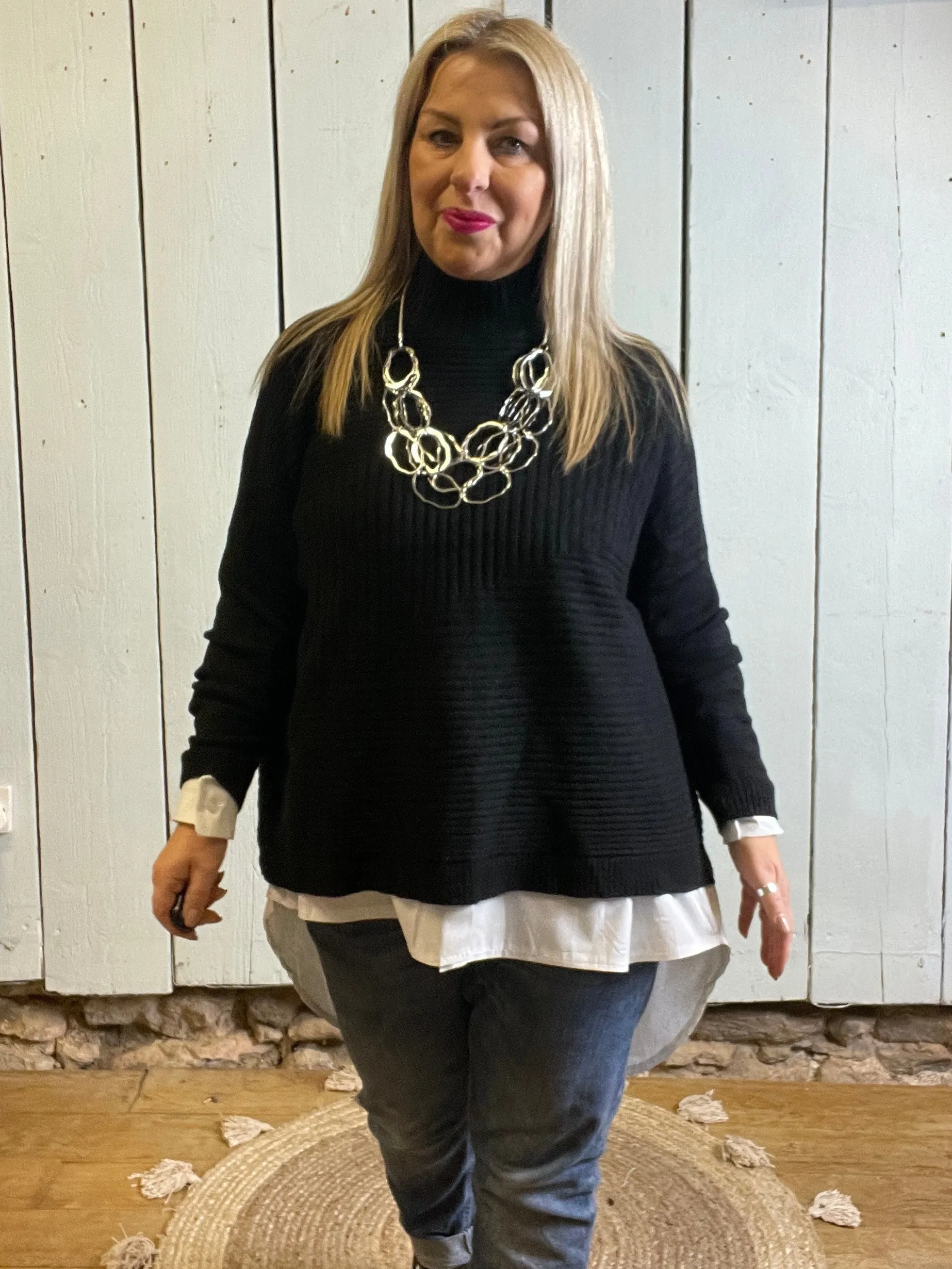 Cosy club Italian High Neck Ribbed knitted Dipped Hem Tracy Jumper