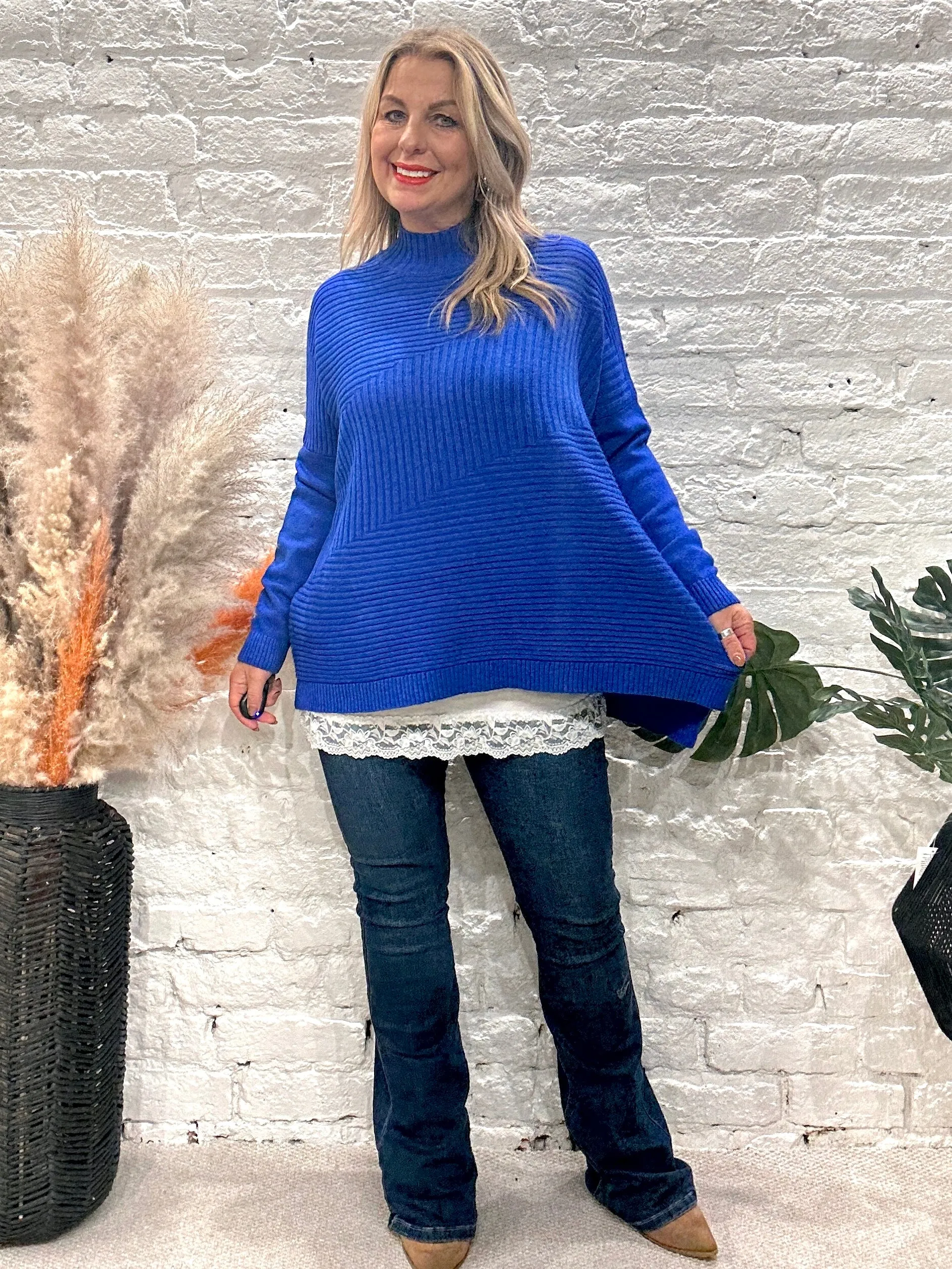 Cosy club Italian High Neck Ribbed knitted Dipped Hem Tracy Jumper