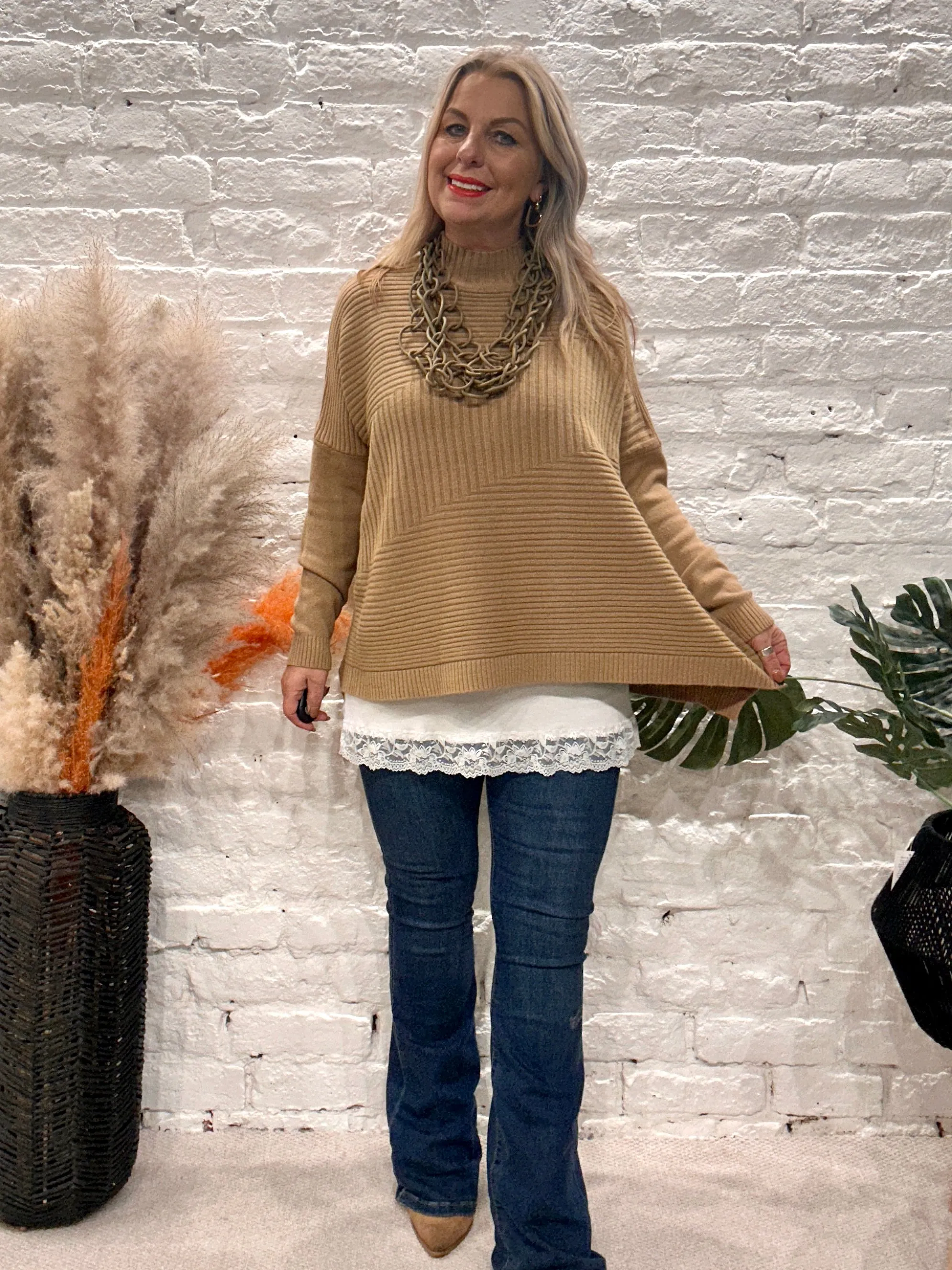 Cosy club Italian High Neck Ribbed knitted Dipped Hem Tracy Jumper